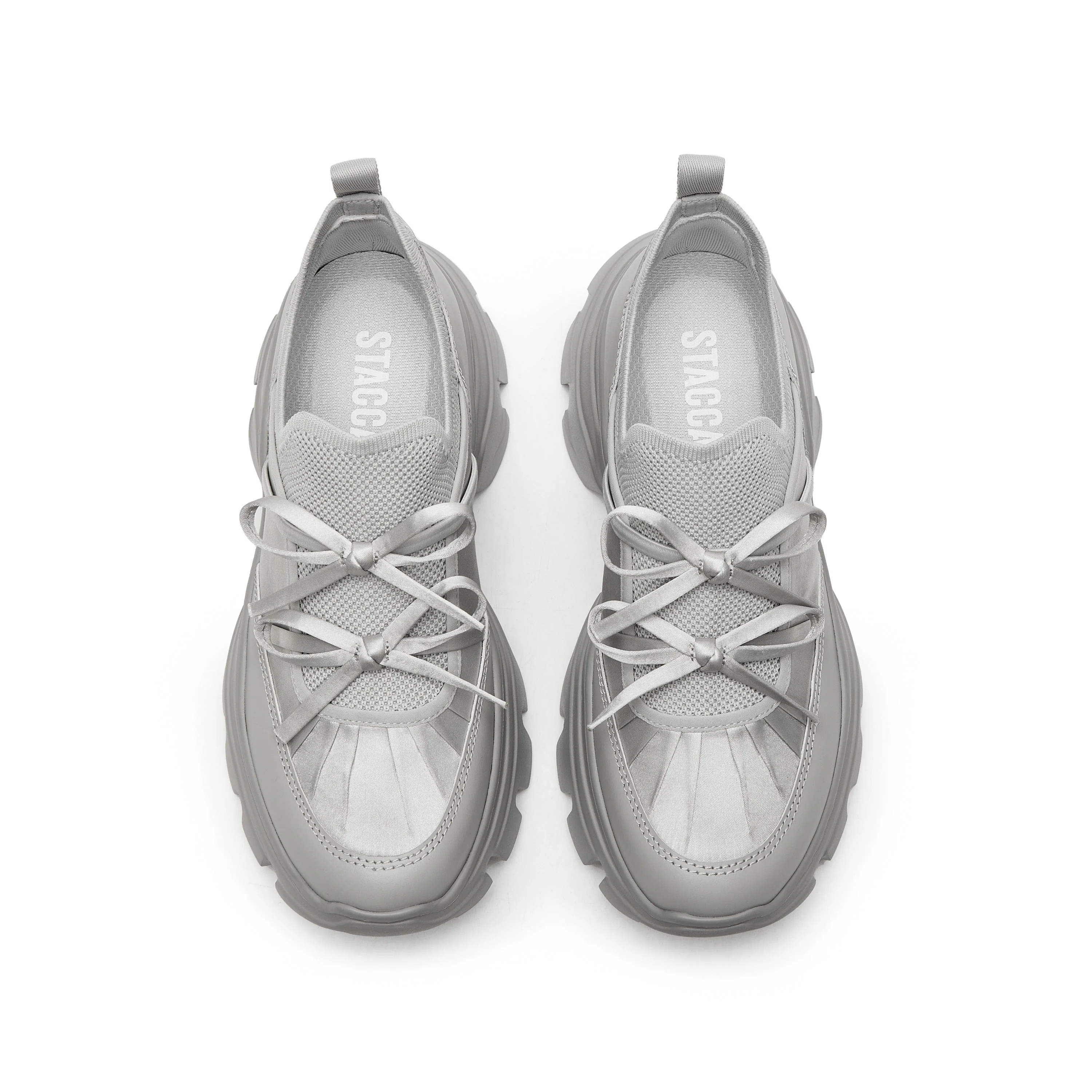 Grey Bows Satin Chunky Sneakers - Image 4
