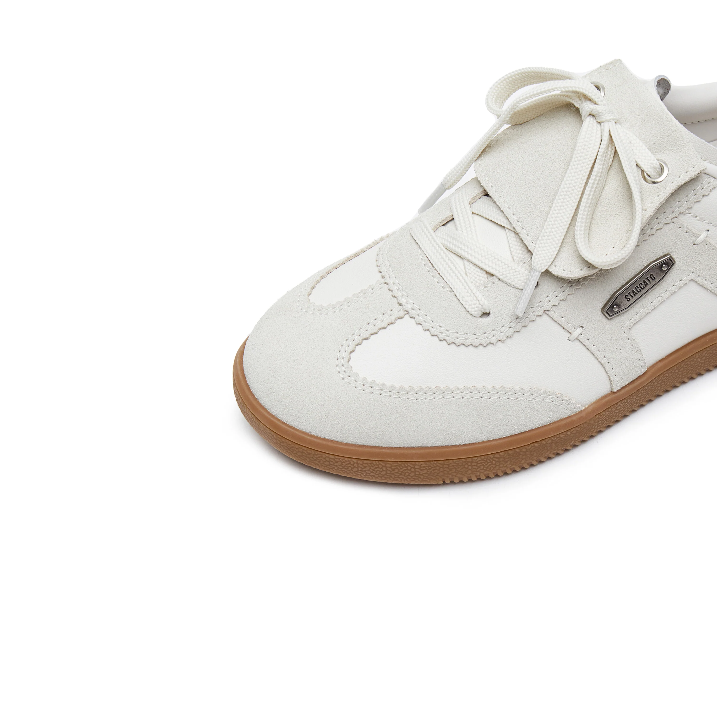 Beige Lace-Up Detachable Tongue Sneakers - Image 5