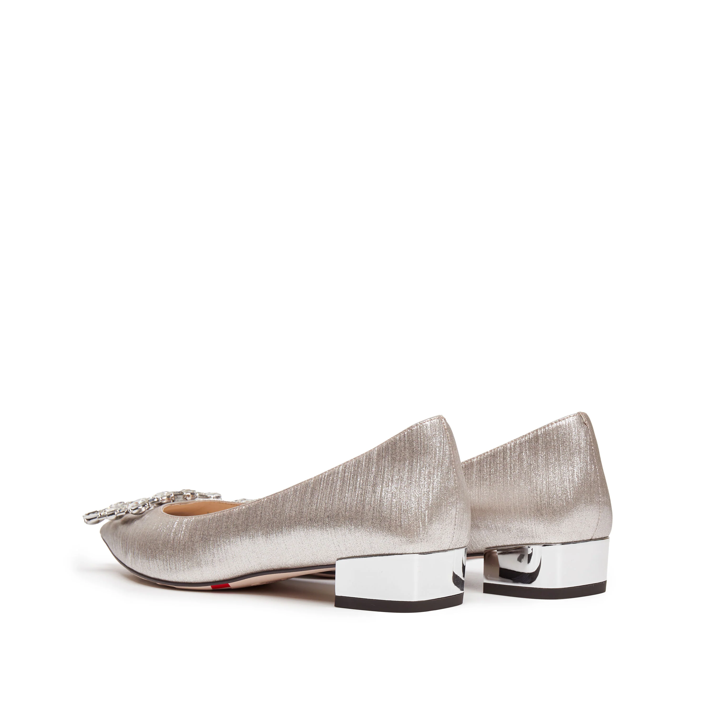 Crystal Buckle Light Gold Shiny Fabric Flats - Image 3