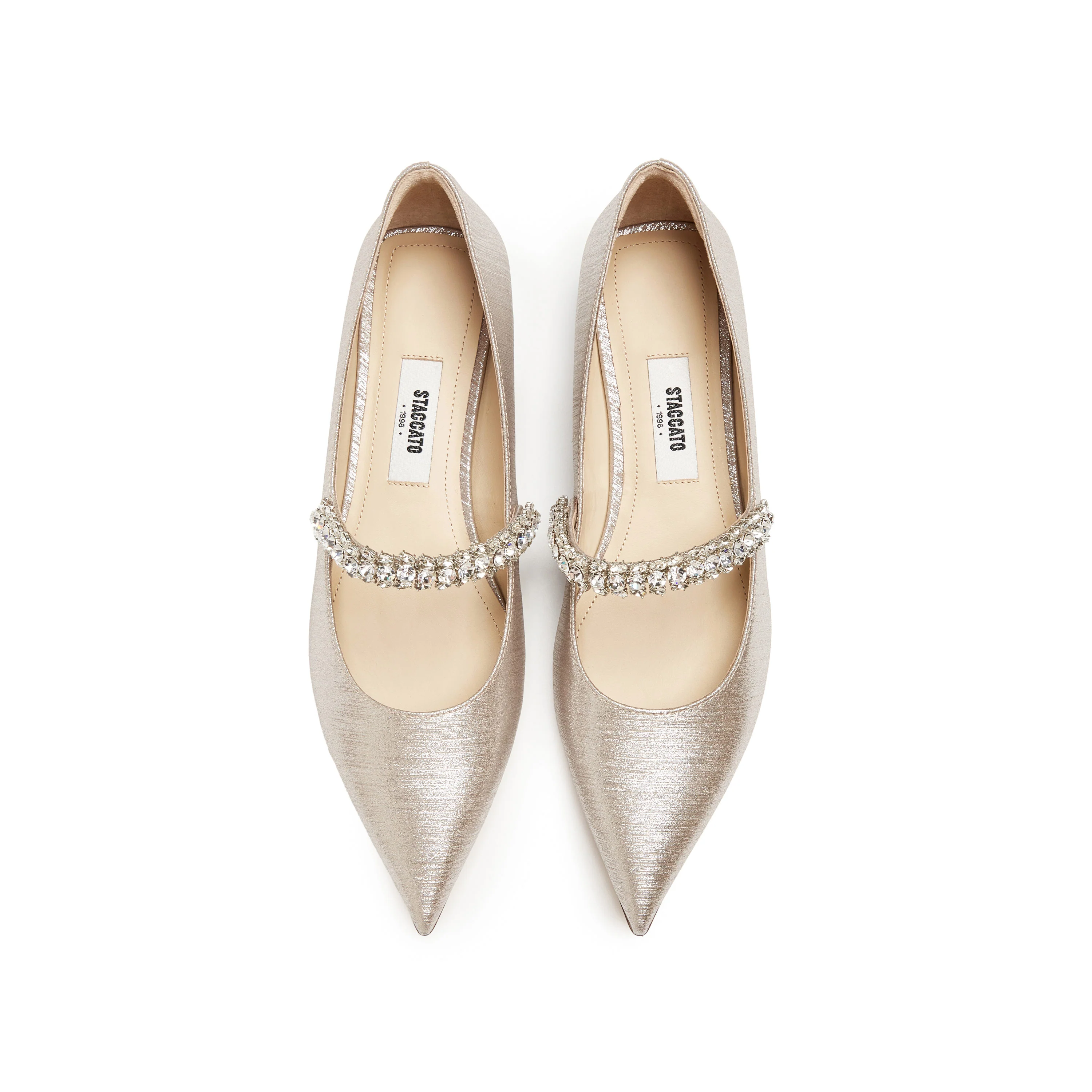 Crystal Chain Light Gold Shiny Mary Jane Flats - Image 4