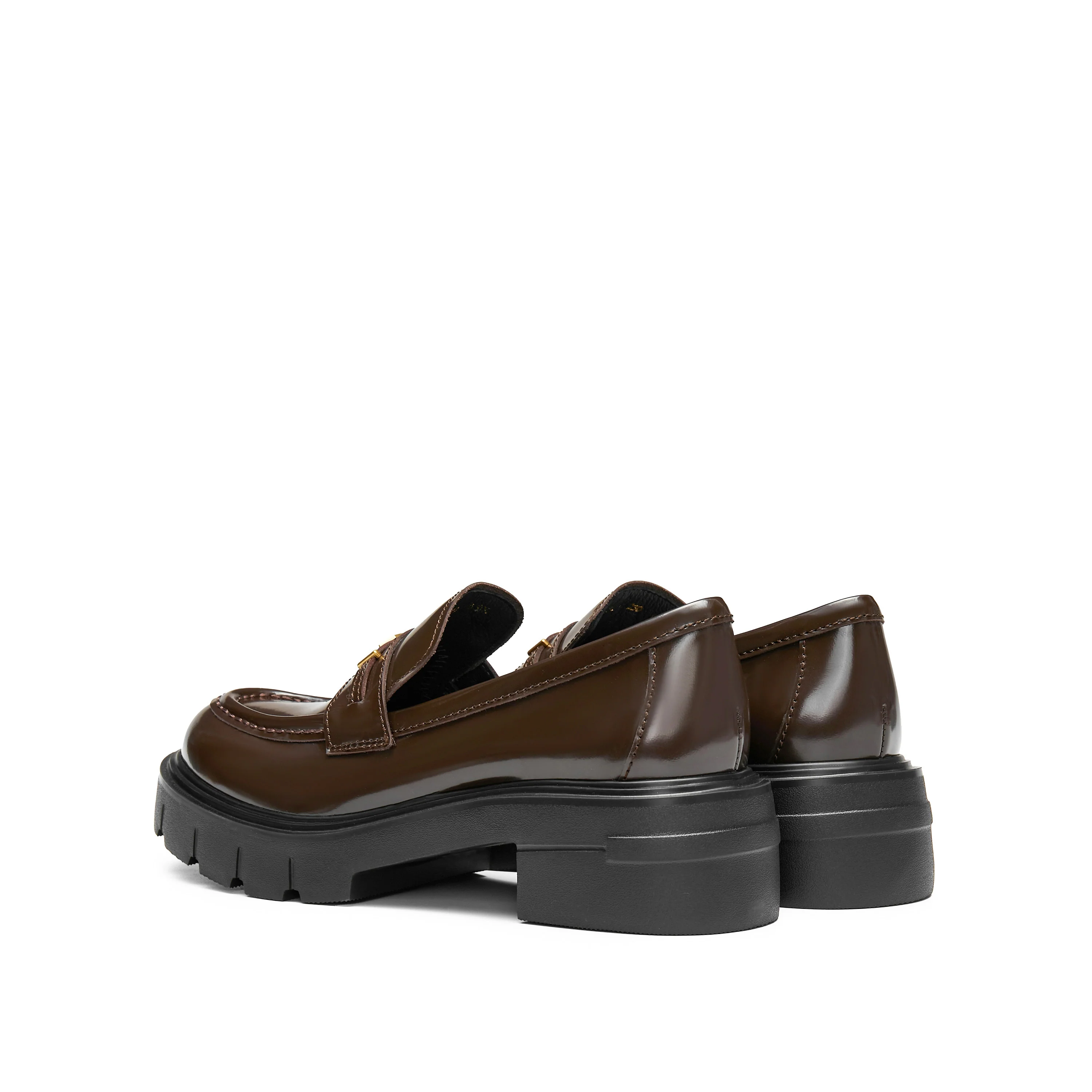 Brown Signature Golden Leaf Leather Loafers - Image 3