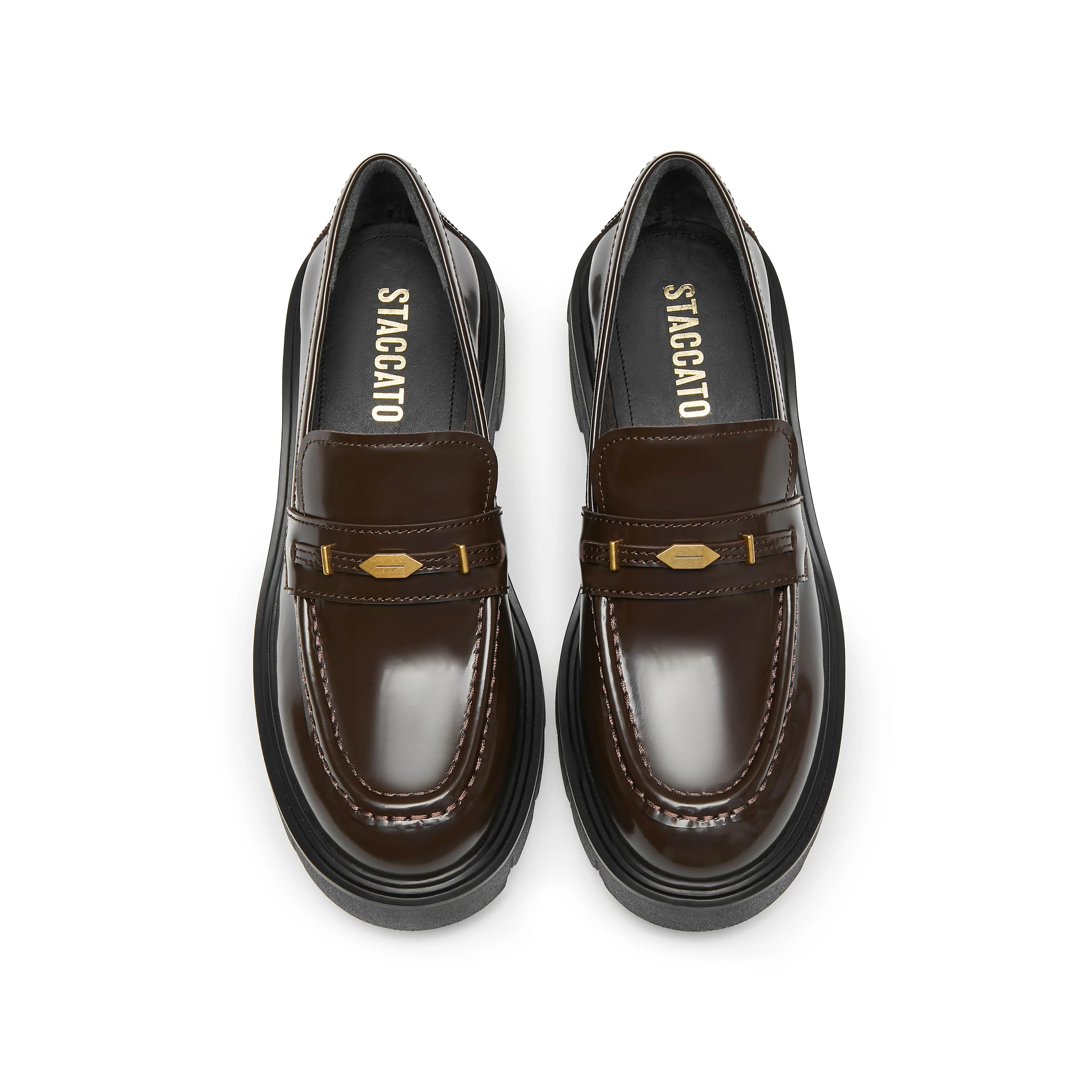 Brown Signature Golden Leaf Leather Loafers - Image 4