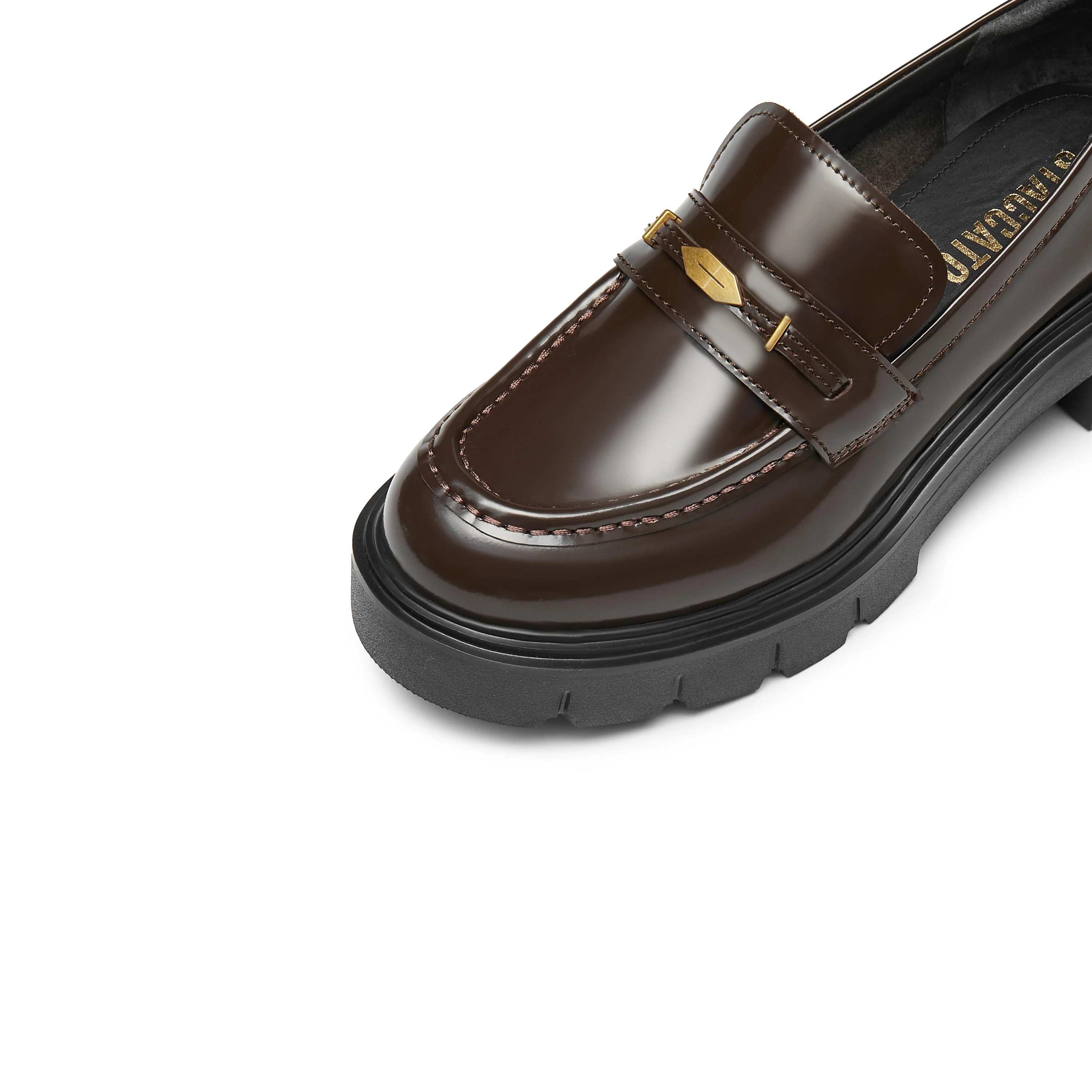 Brown Signature Golden Leaf Leather Loafers - Image 5