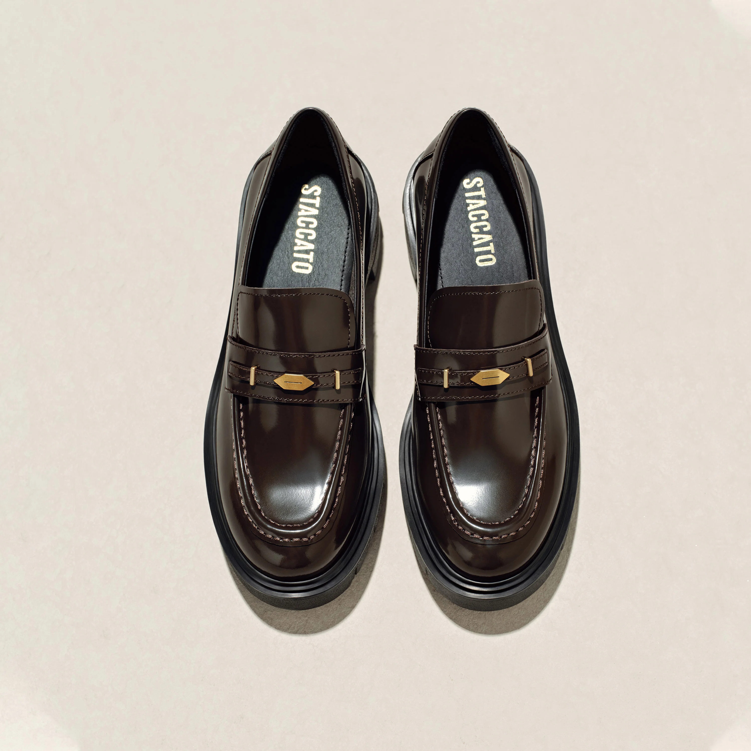 Brown Signature Golden Leaf Leather Loafers - Image 6