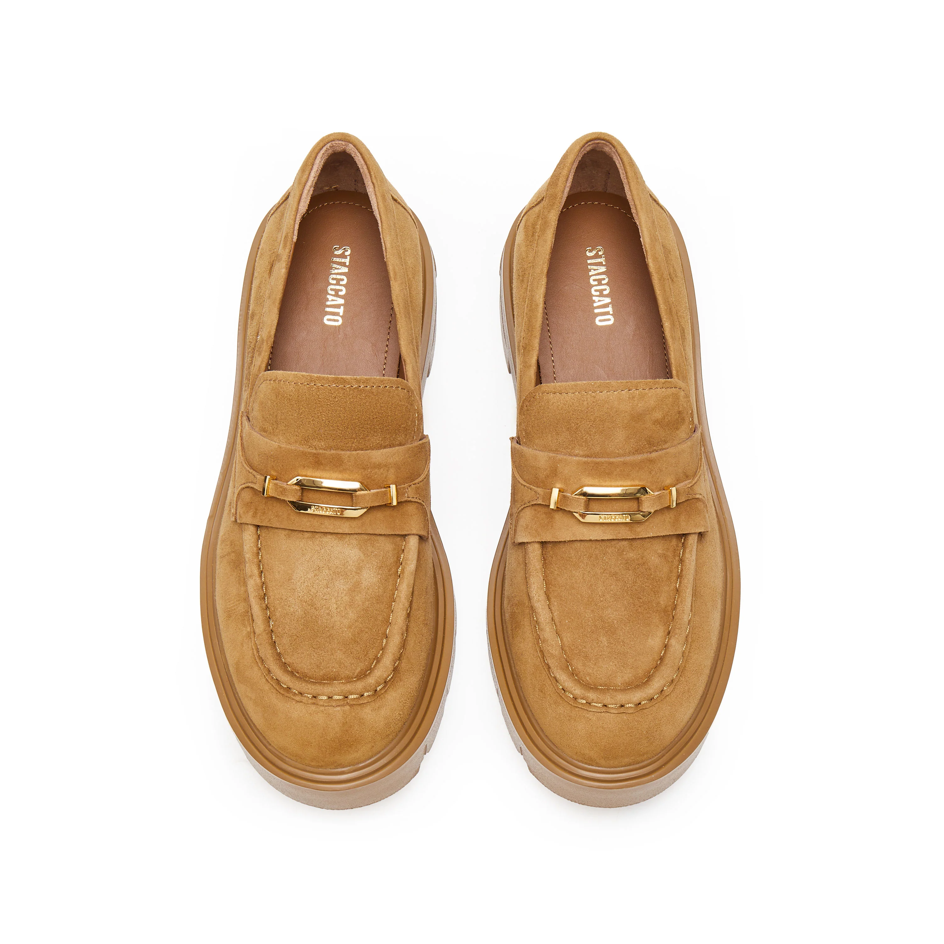 Khaki Signature Golden Ring Leaf Suede Loafers - Image 4