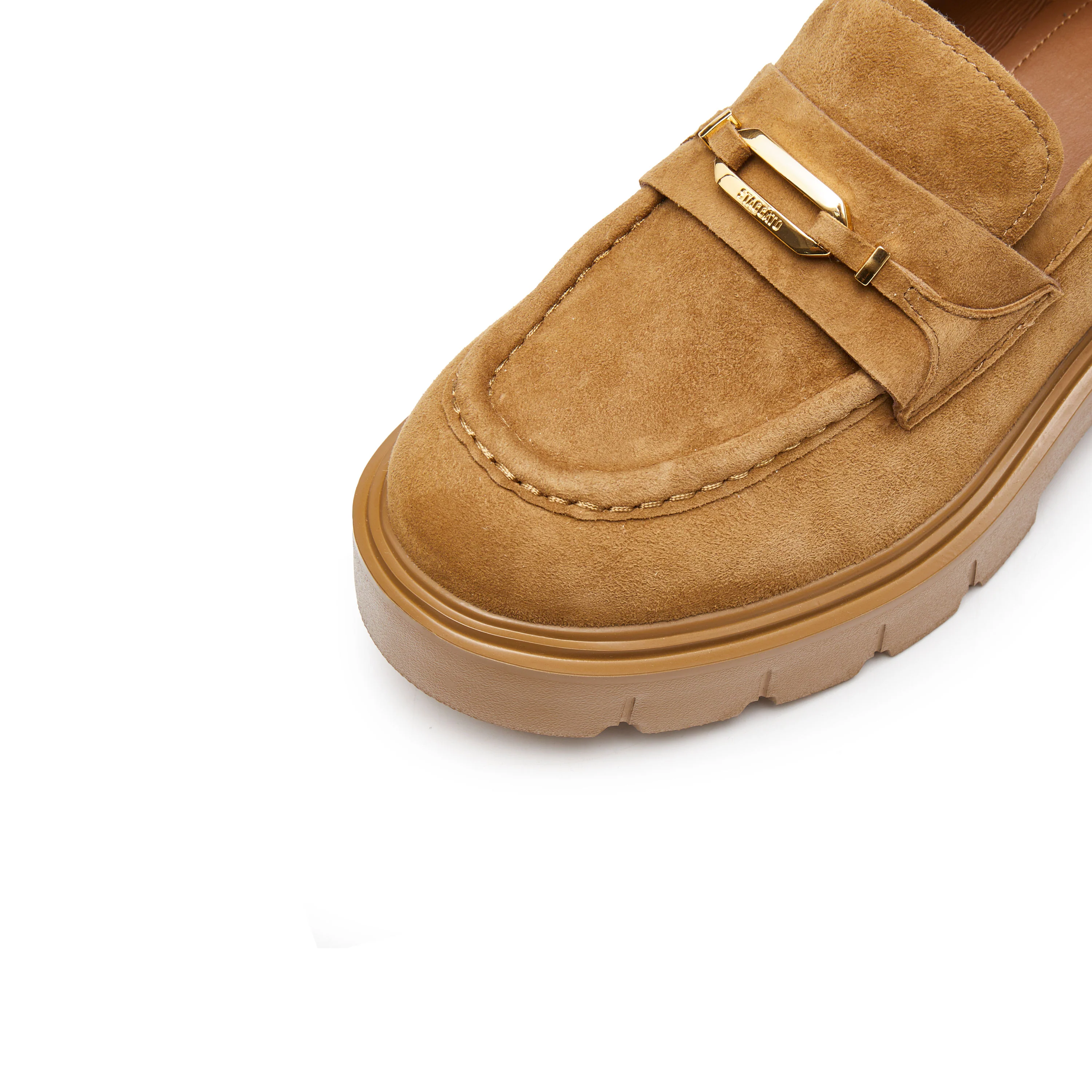 Khaki Signature Golden Ring Leaf Suede Loafers - Image 5