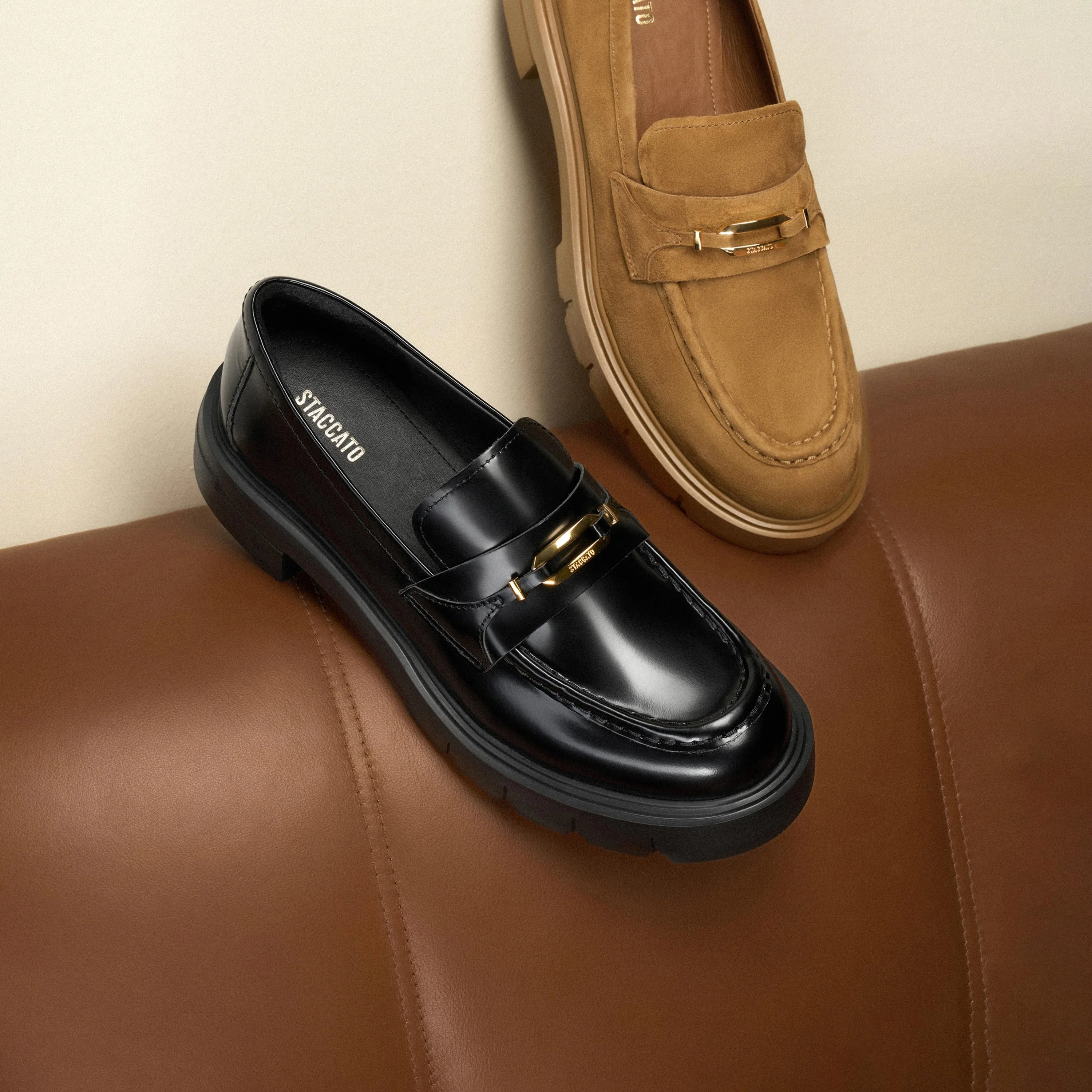 Khaki Signature Golden Ring Leaf Suede Loafers - Image 6