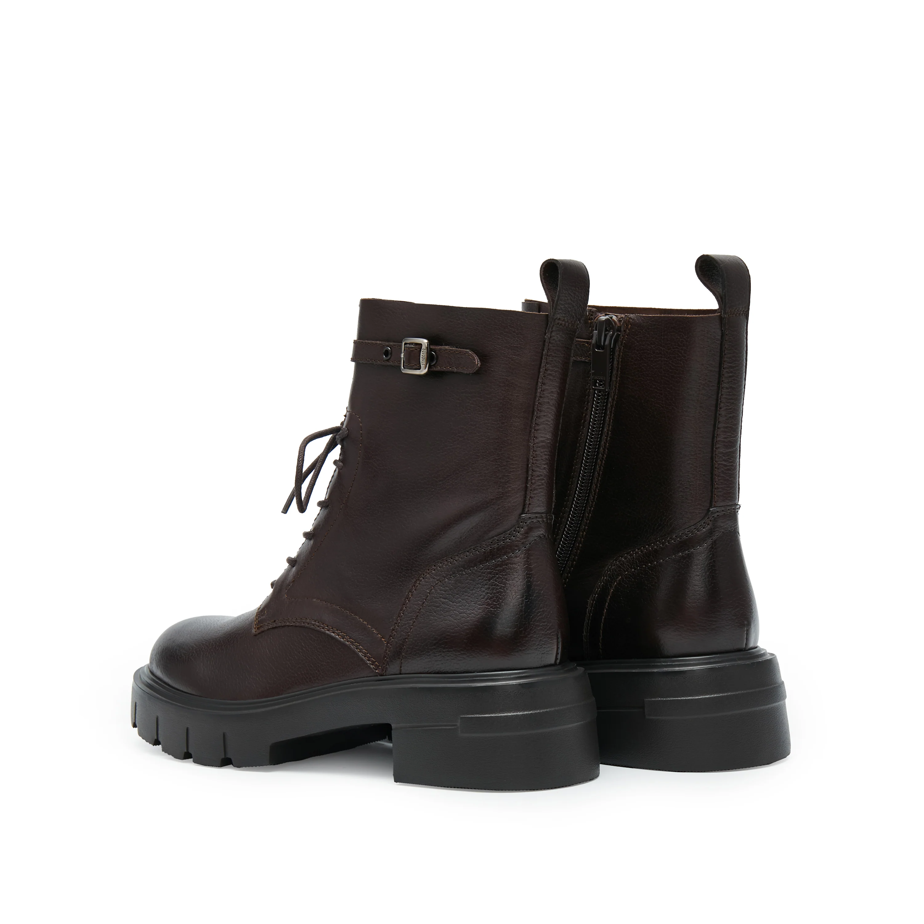 Dark Brown Buckle Strap Combat Boots - Image 3