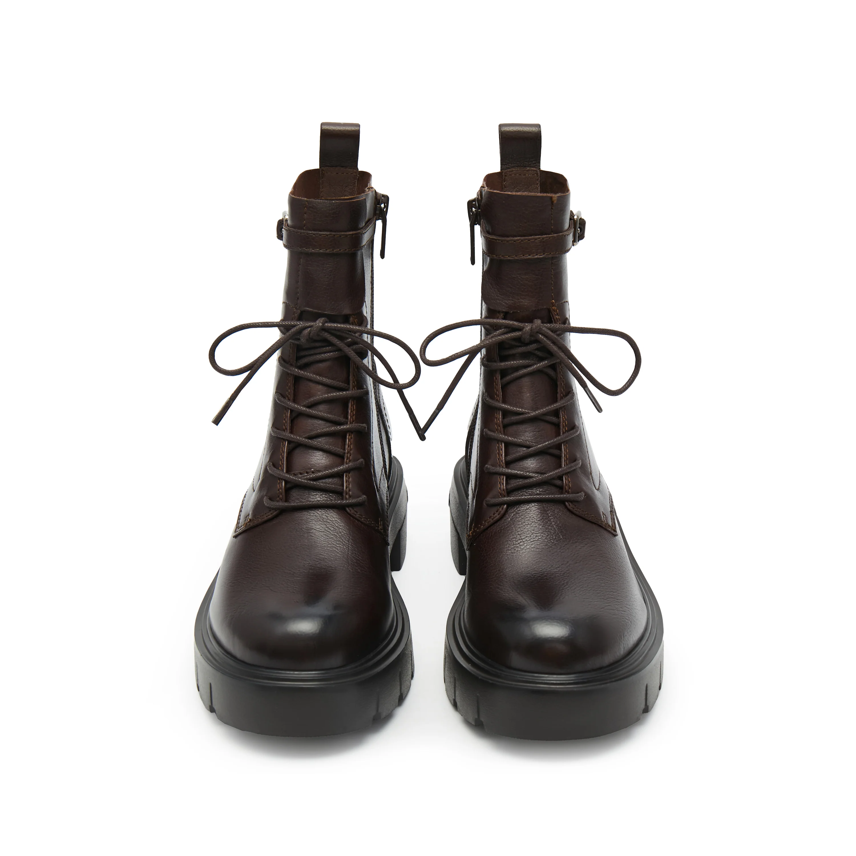 Dark Brown Buckle Strap Combat Boots - Image 4