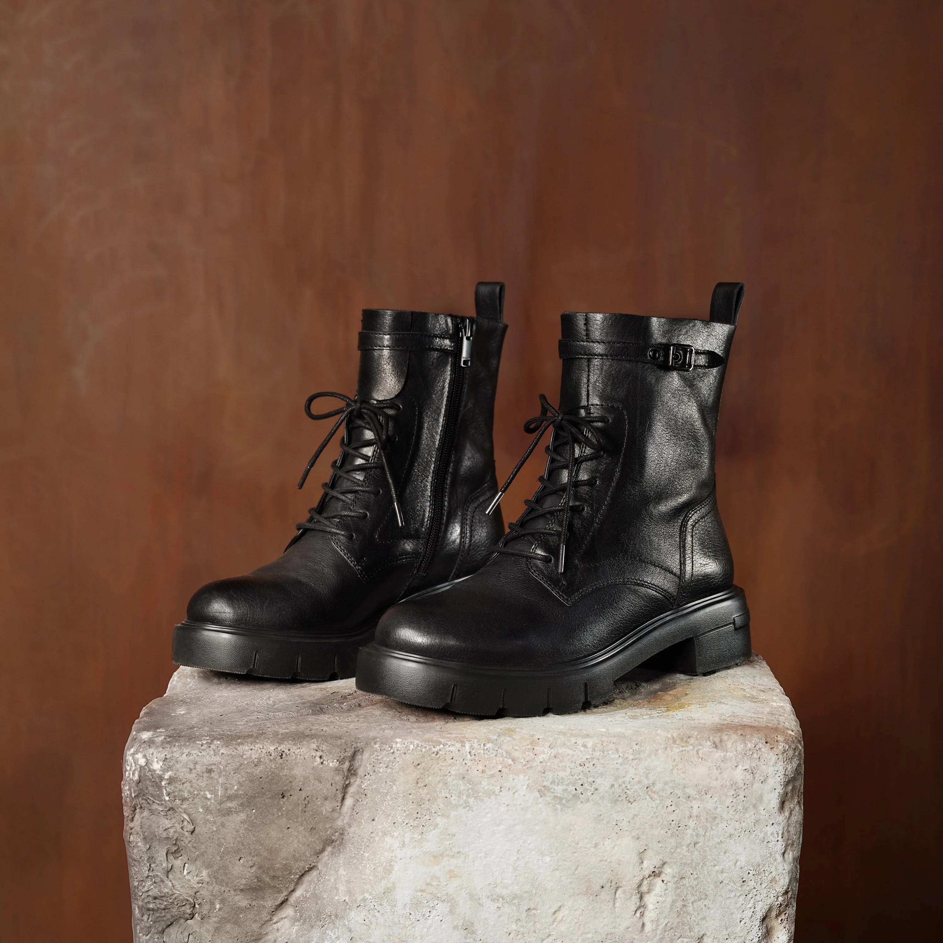 Dark Brown Buckle Strap Combat Boots - Image 7