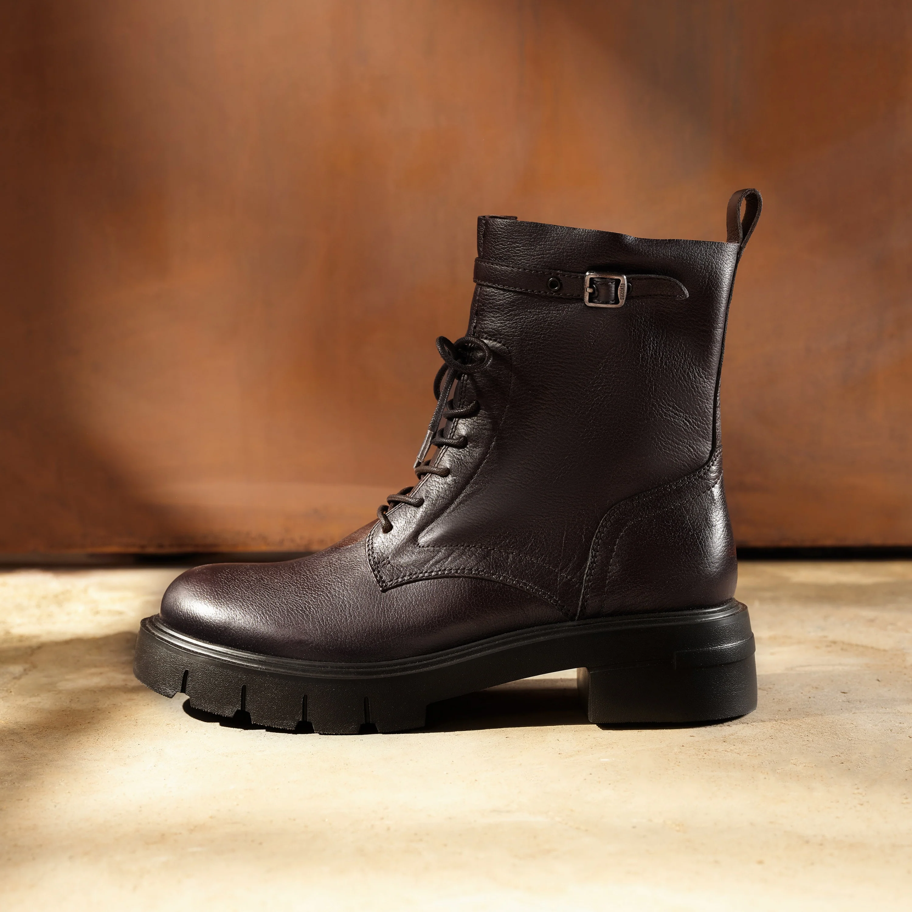 Dark Brown Buckle Strap Combat Boots - Image 8