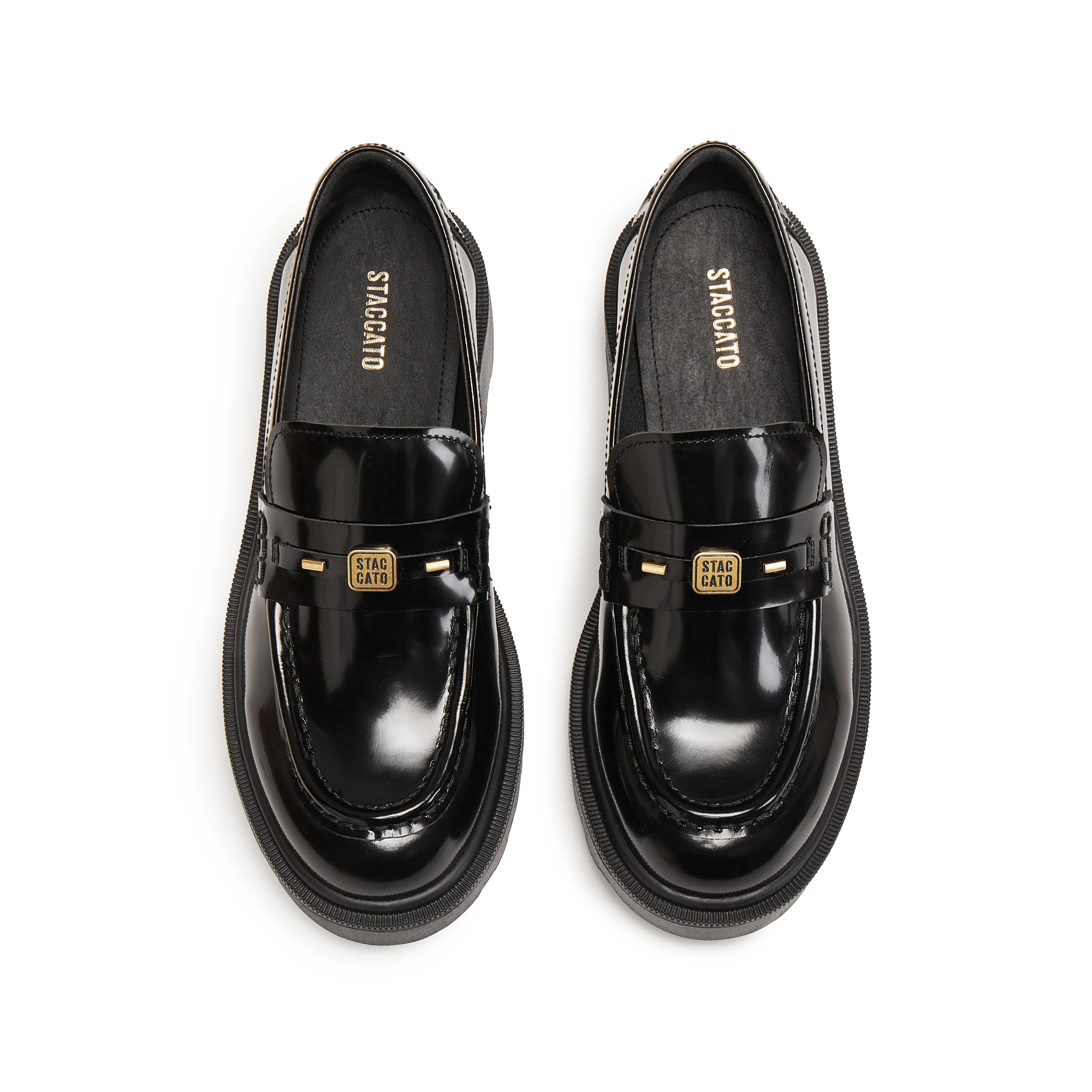 Black ST Golden Cube Buckle Classic Loafers - Image 4