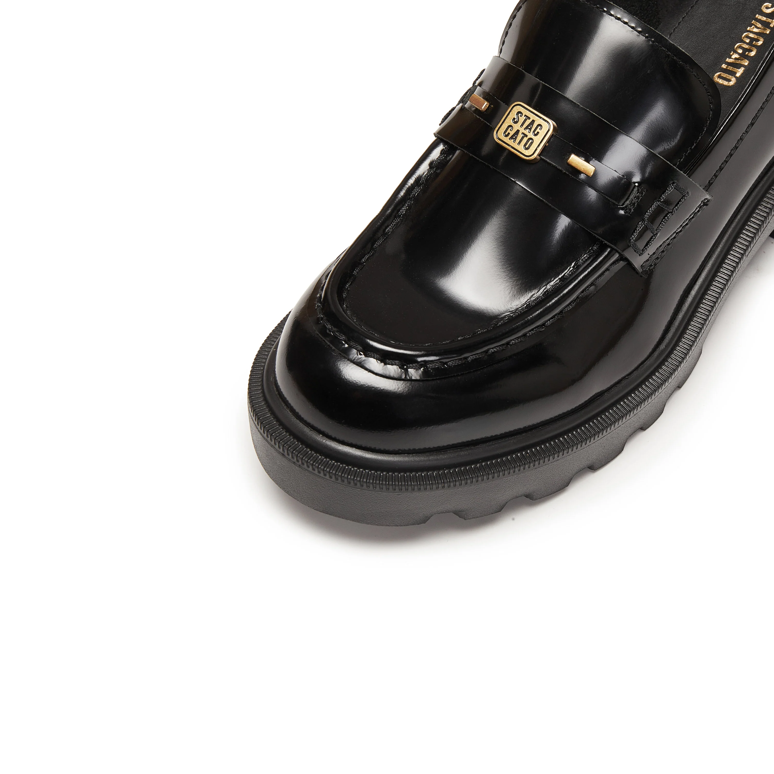 Black ST Golden Cube Buckle Classic Loafers - Image 5
