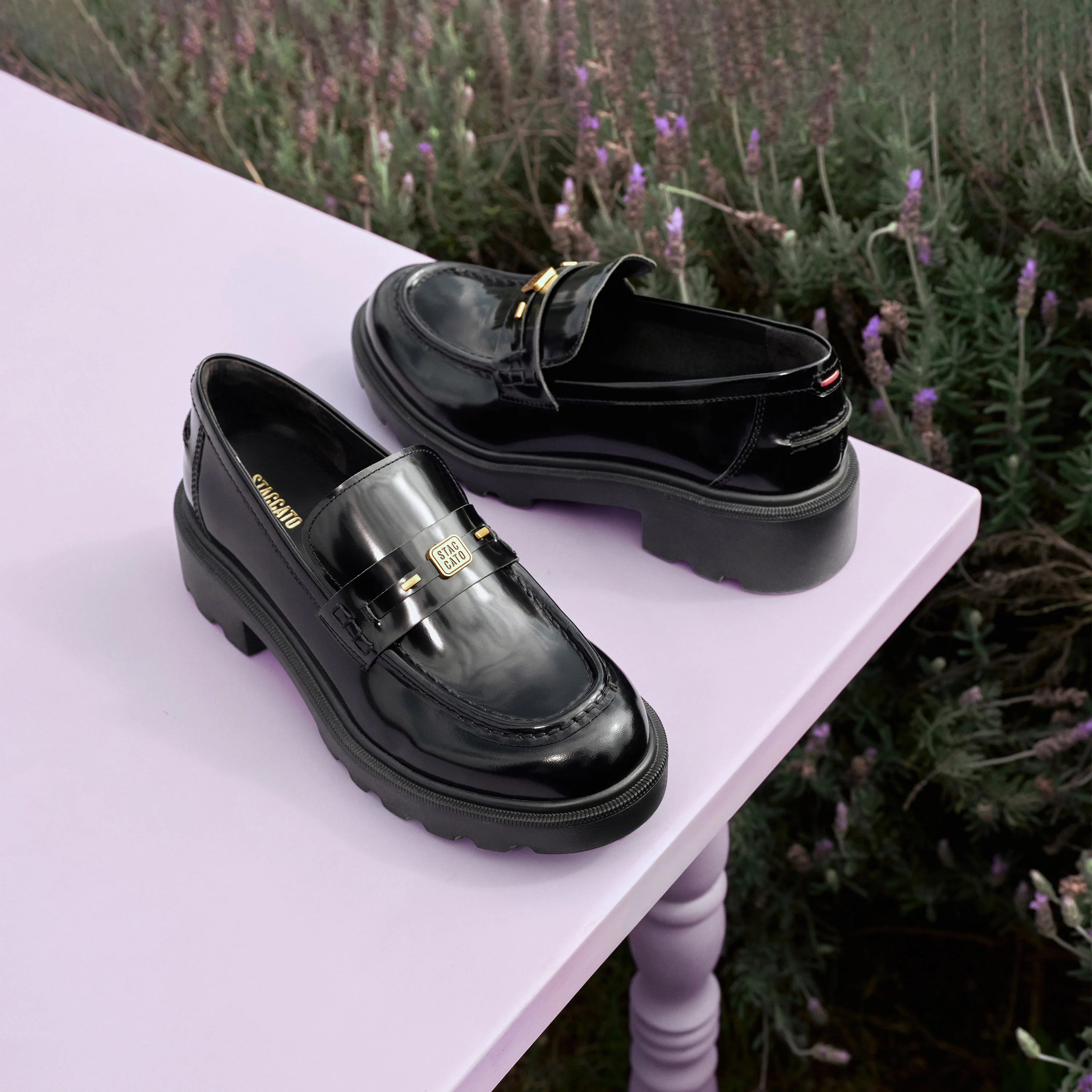 Black ST Golden Cube Buckle Classic Loafers - Image 7