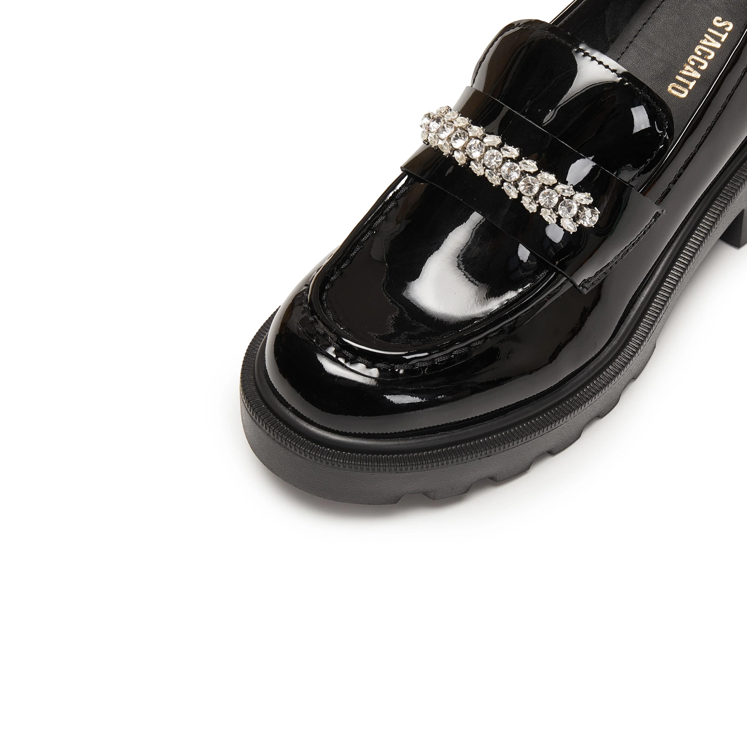 Black ST Golden Strap Buckle Classic Loafers - Image 5