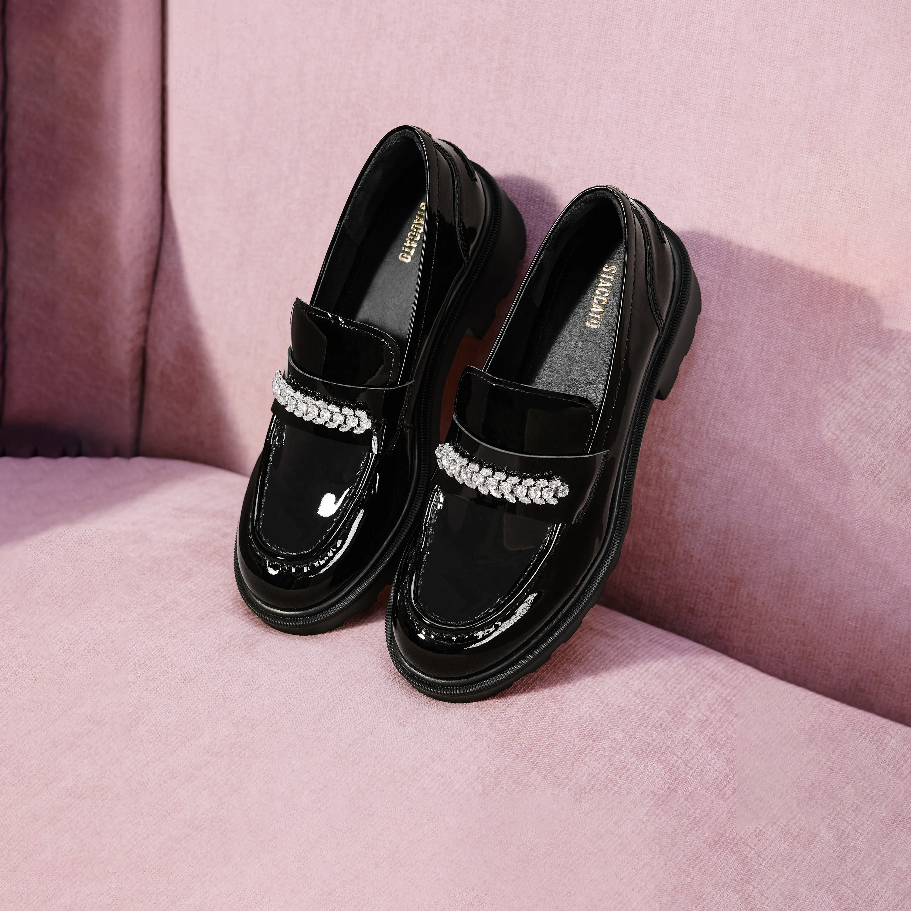 Black ST Golden Strap Buckle Classic Loafers - Image 6