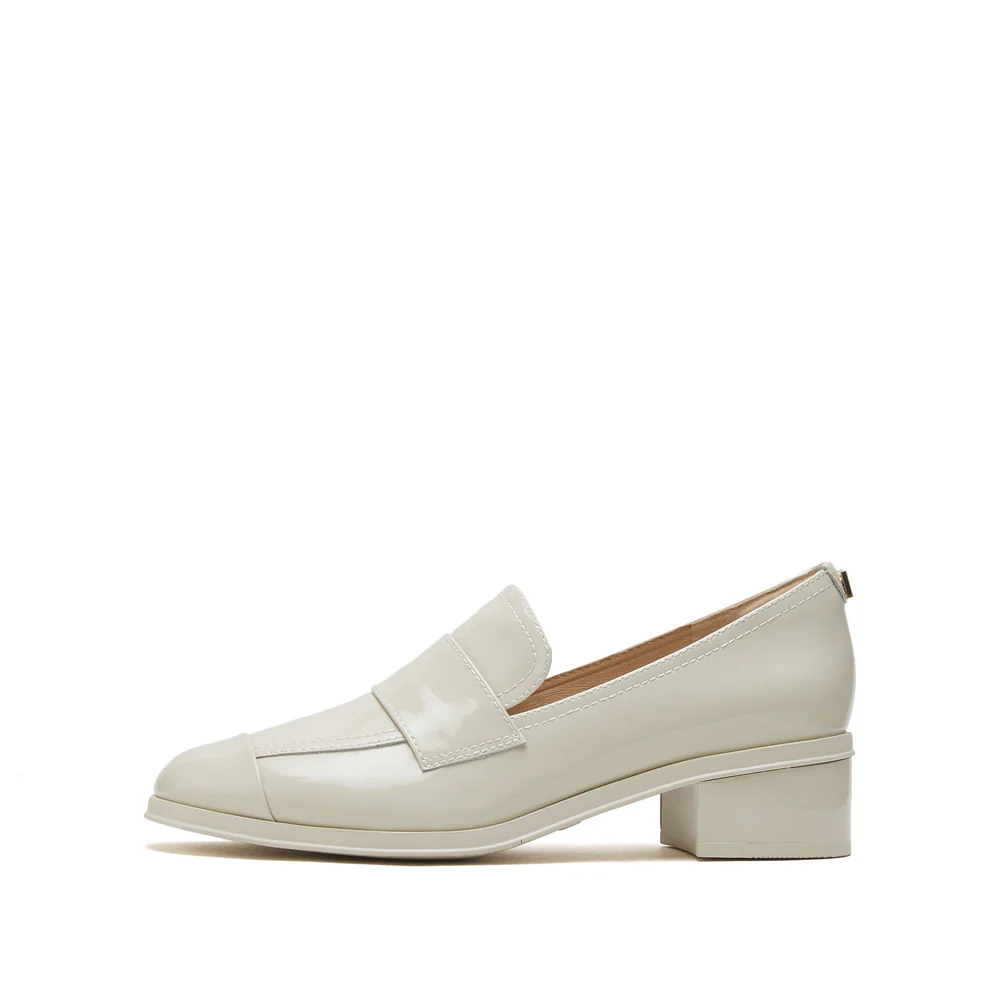 Beige Patent Minimal Loafers - Image 3