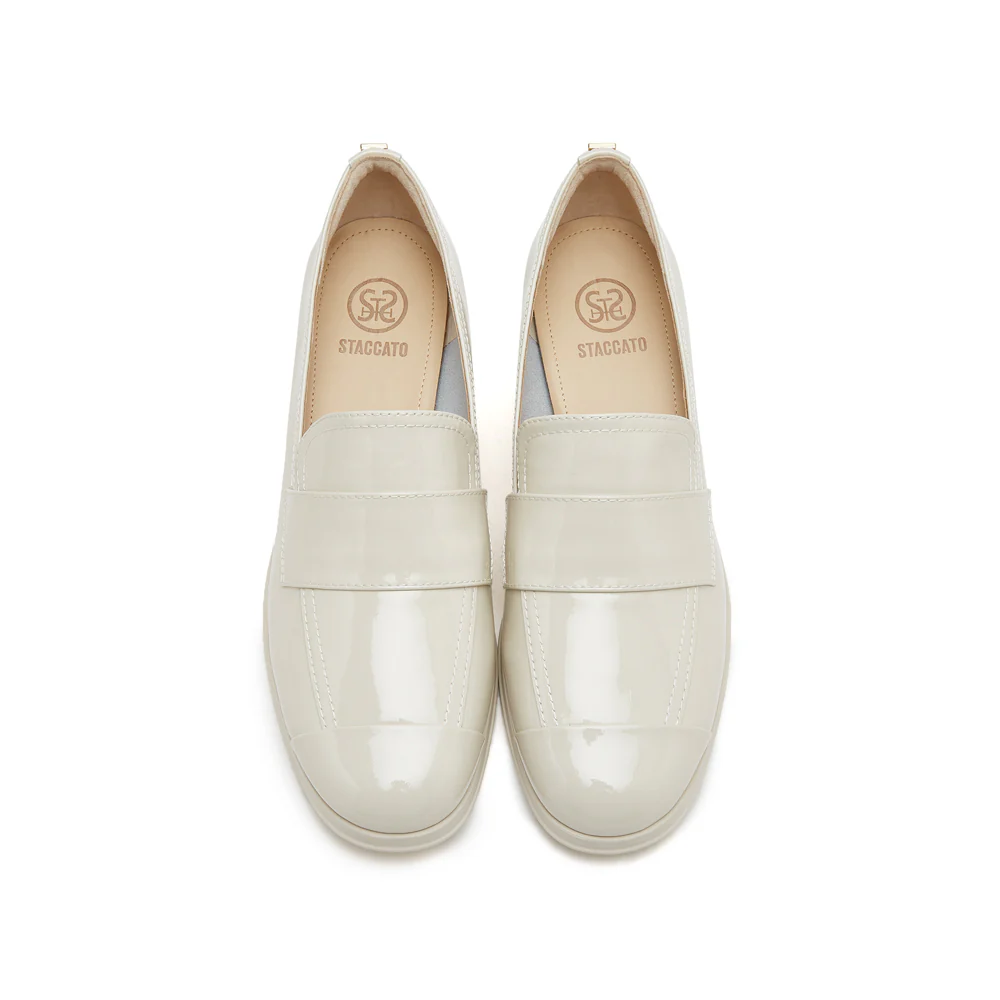 Beige Patent Minimal Loafers - Image 5