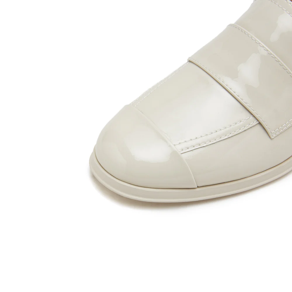 Beige Patent Minimal Loafers - Image 6