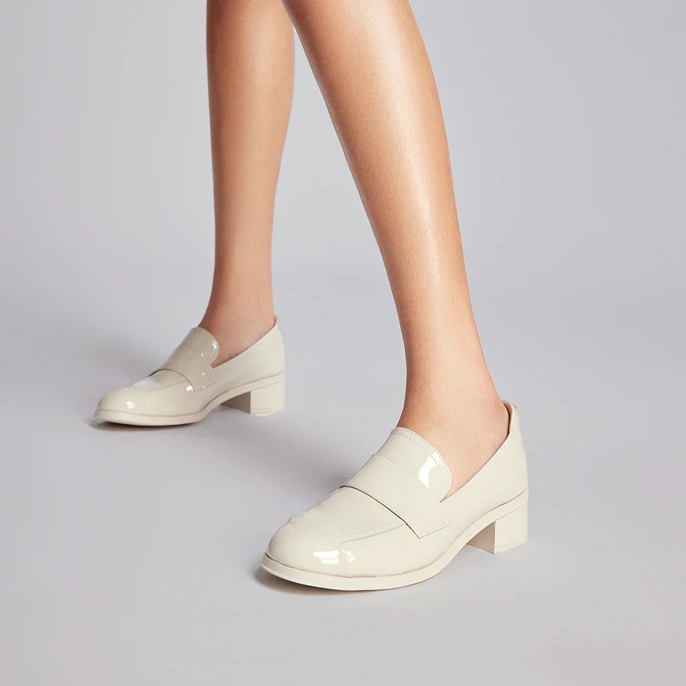 Beige Patent Minimal Loafers - Image 8
