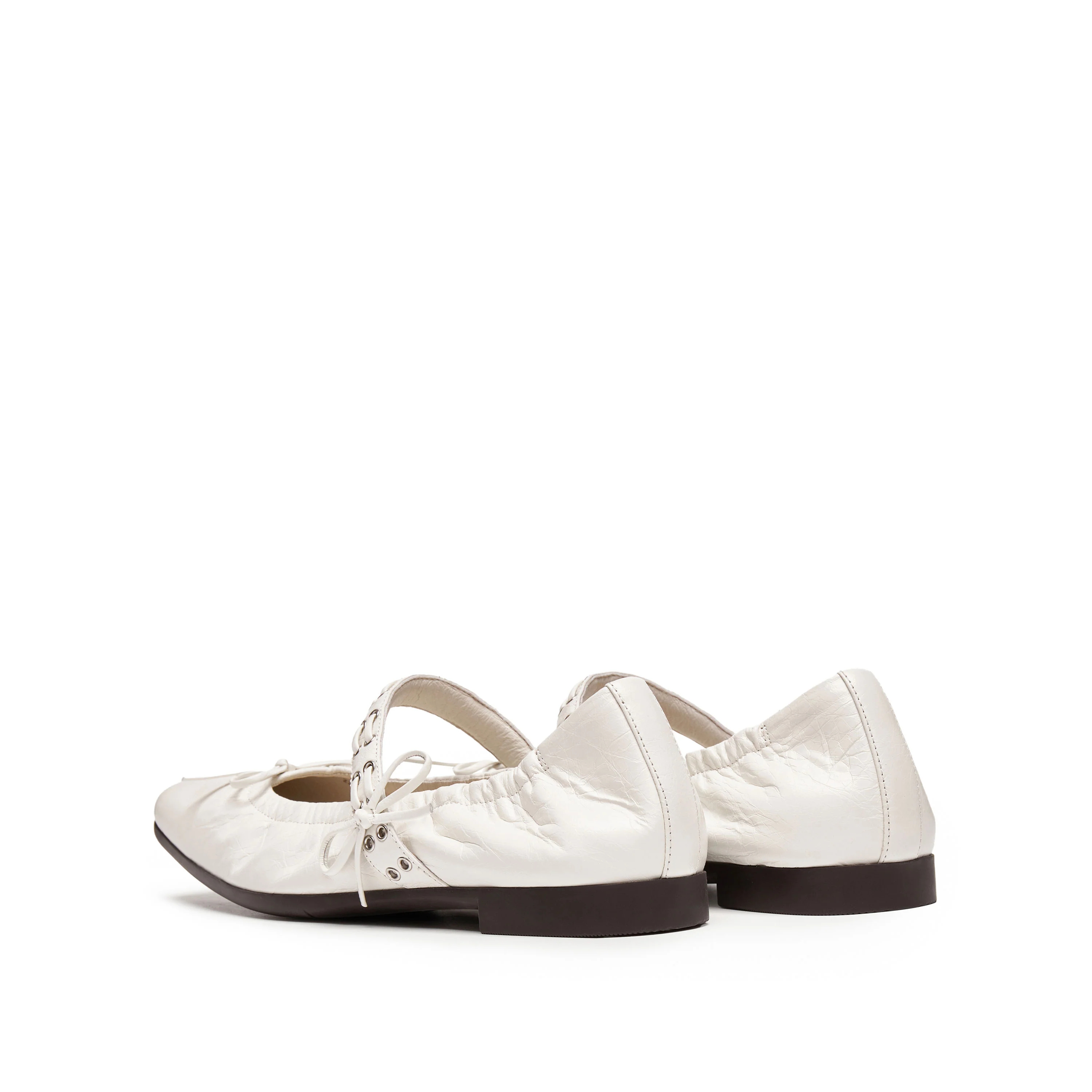 White Waxy Bow Strappy Ballet Flats - Image 3