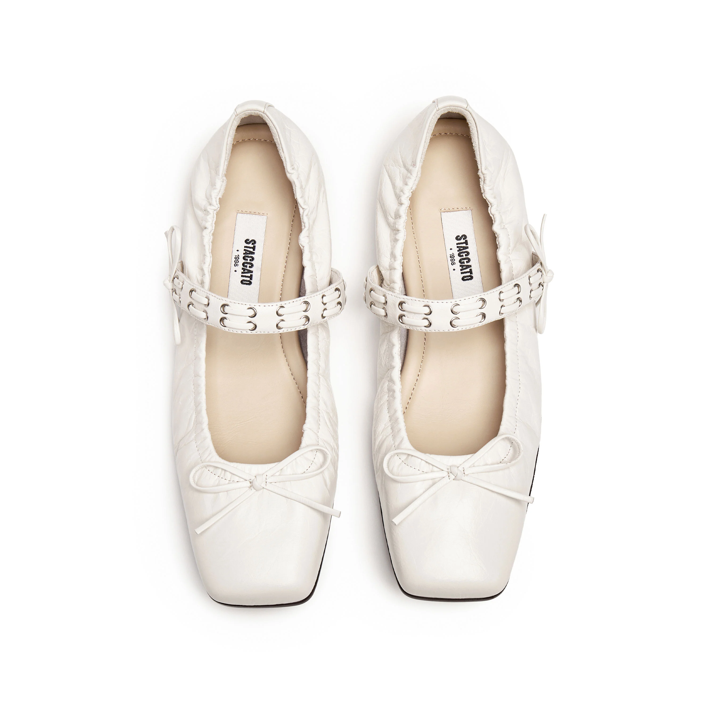 White Waxy Bow Strappy Ballet Flats - Image 4