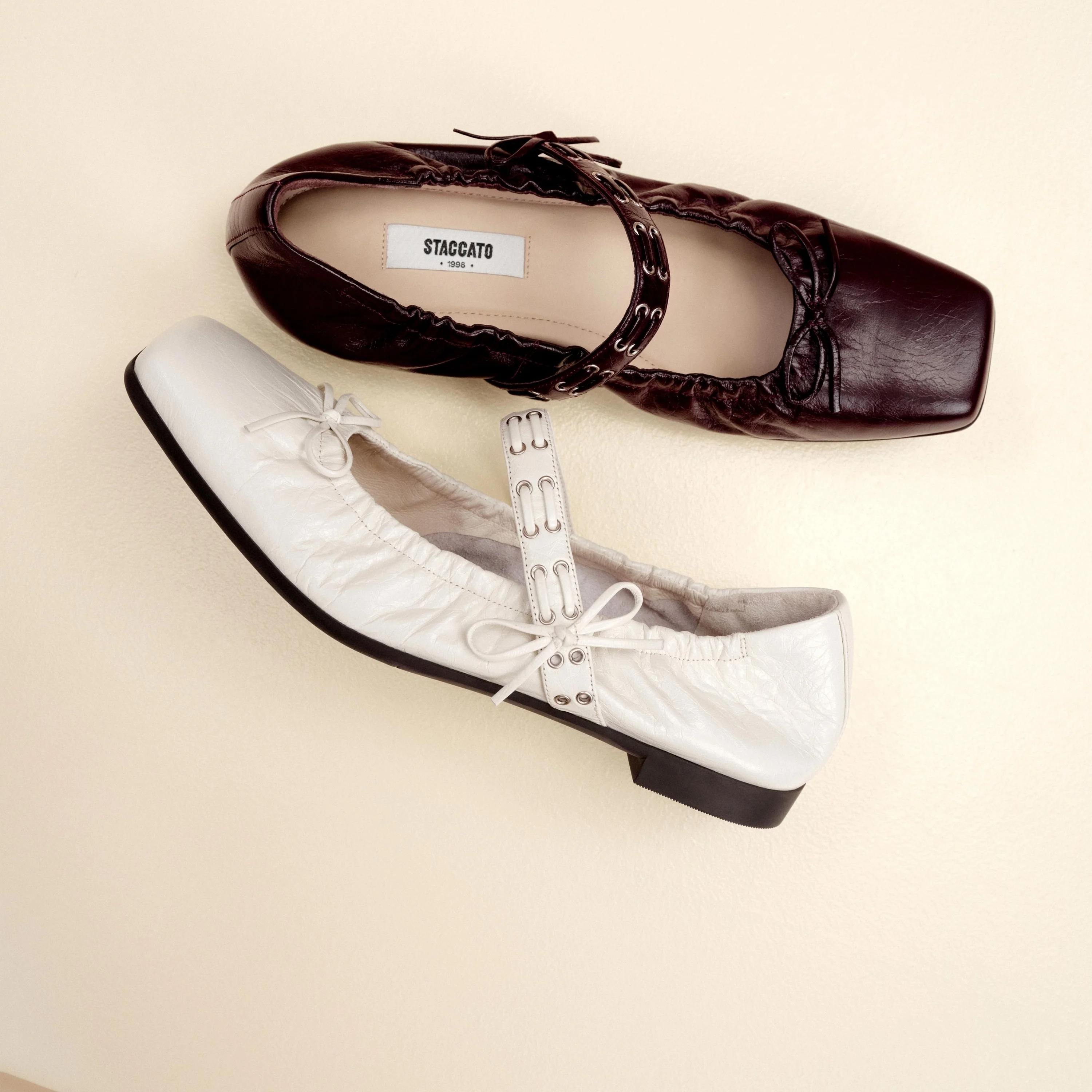 White Waxy Bow Strappy Ballet Flats - Image 7