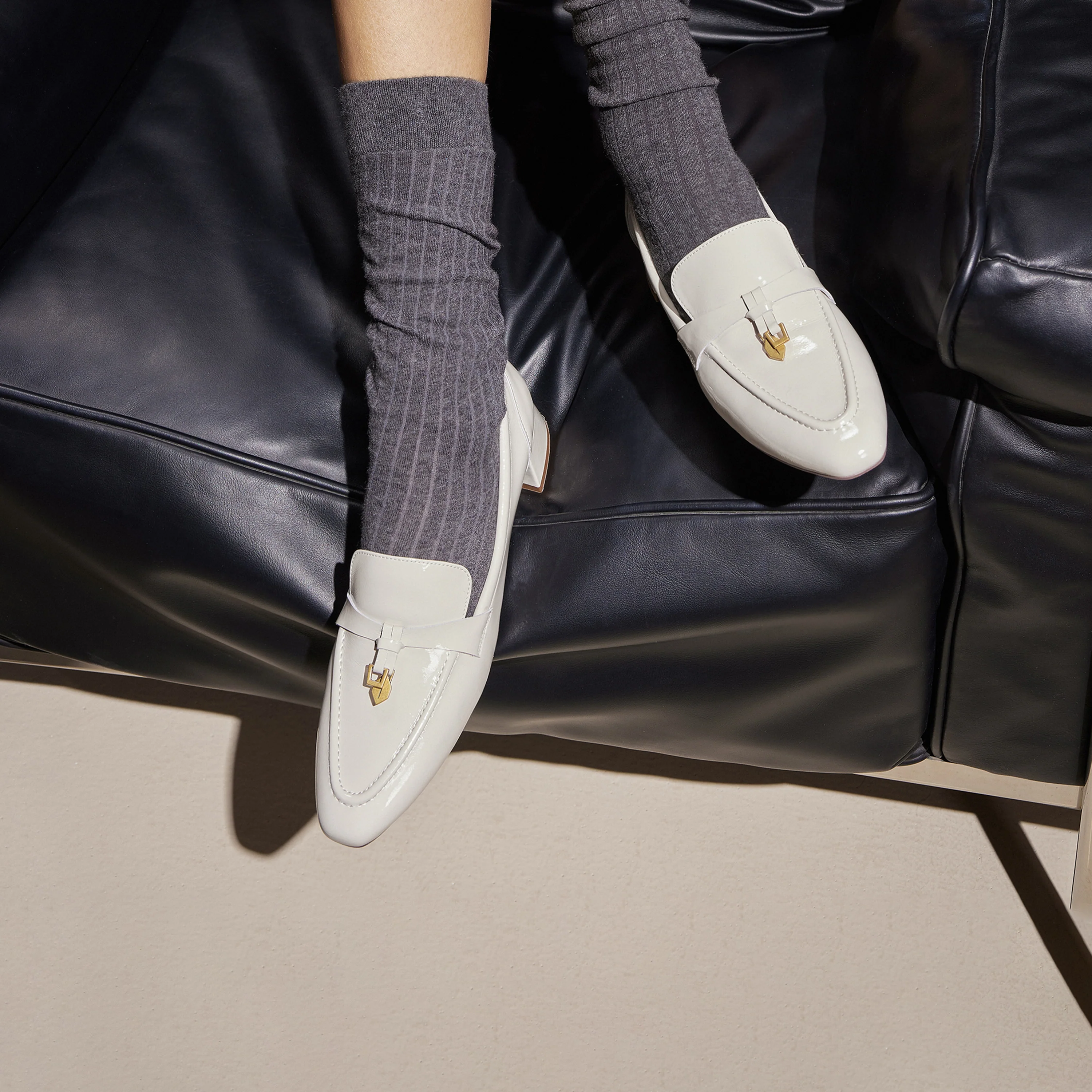 Beige Classic Signature Patent Loafers - Image 7