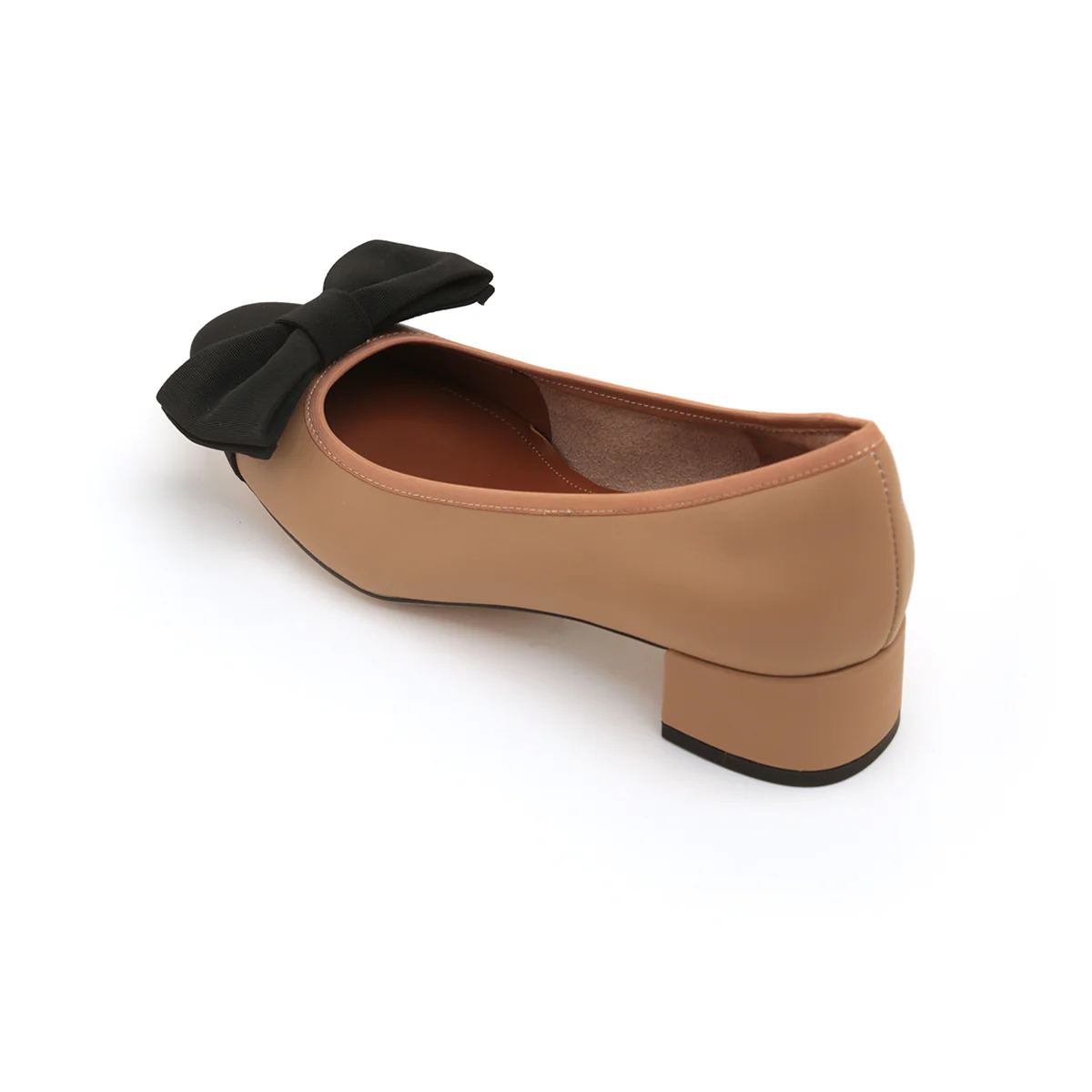 Taupe Bow Leather Workwear Pumps - Image 3