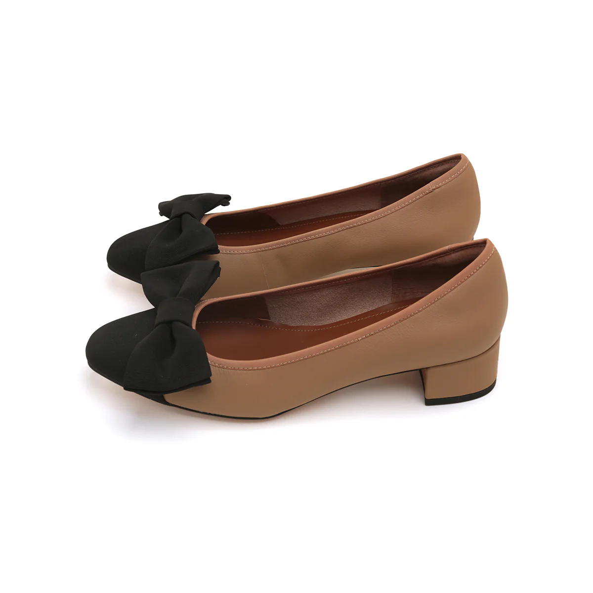 Taupe Bow Leather Workwear Pumps - Image 4