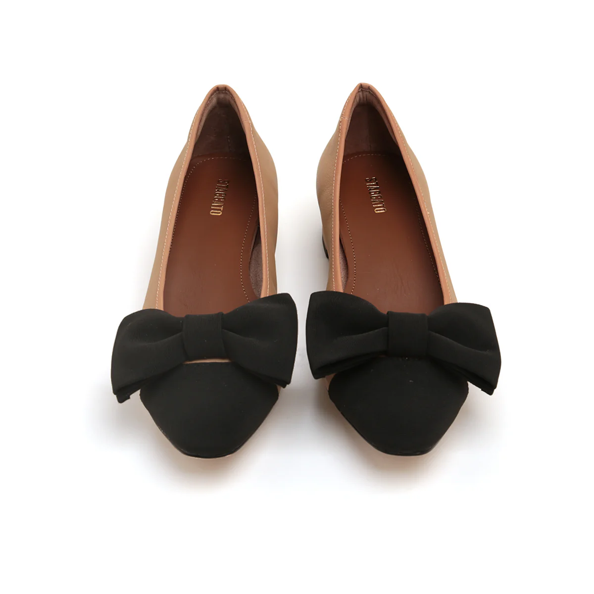 Taupe Bow Leather Workwear Pumps - Image 5