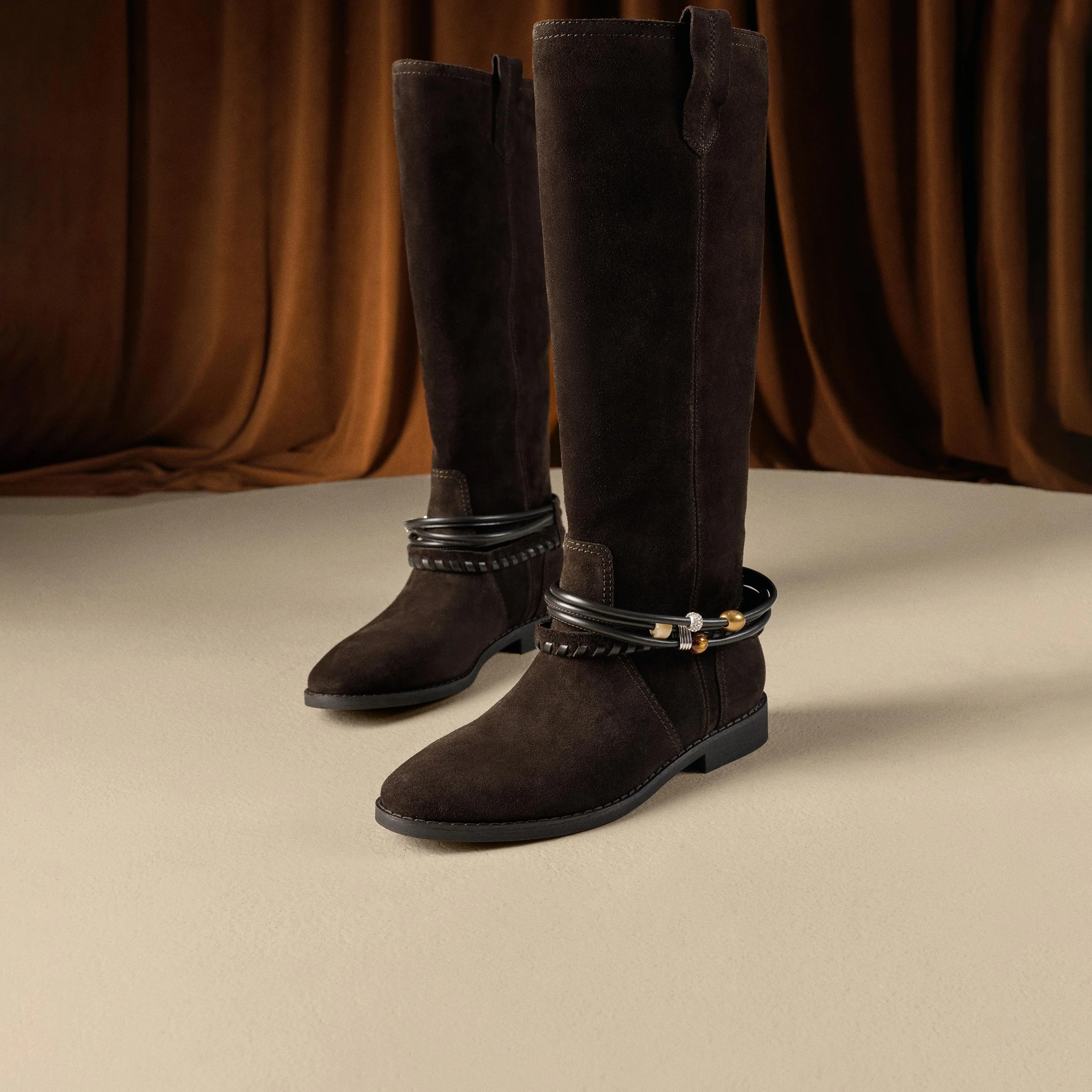 Beads Strappy Brownies Suede Two-way Long Boots - Image 5