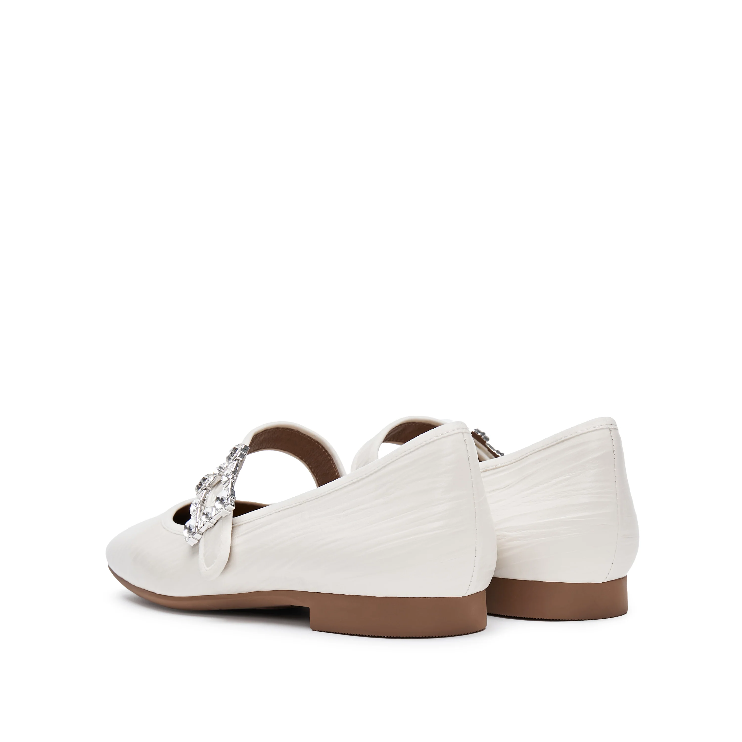 Beige Crystal buckle Mary Jane Flats - Image 3