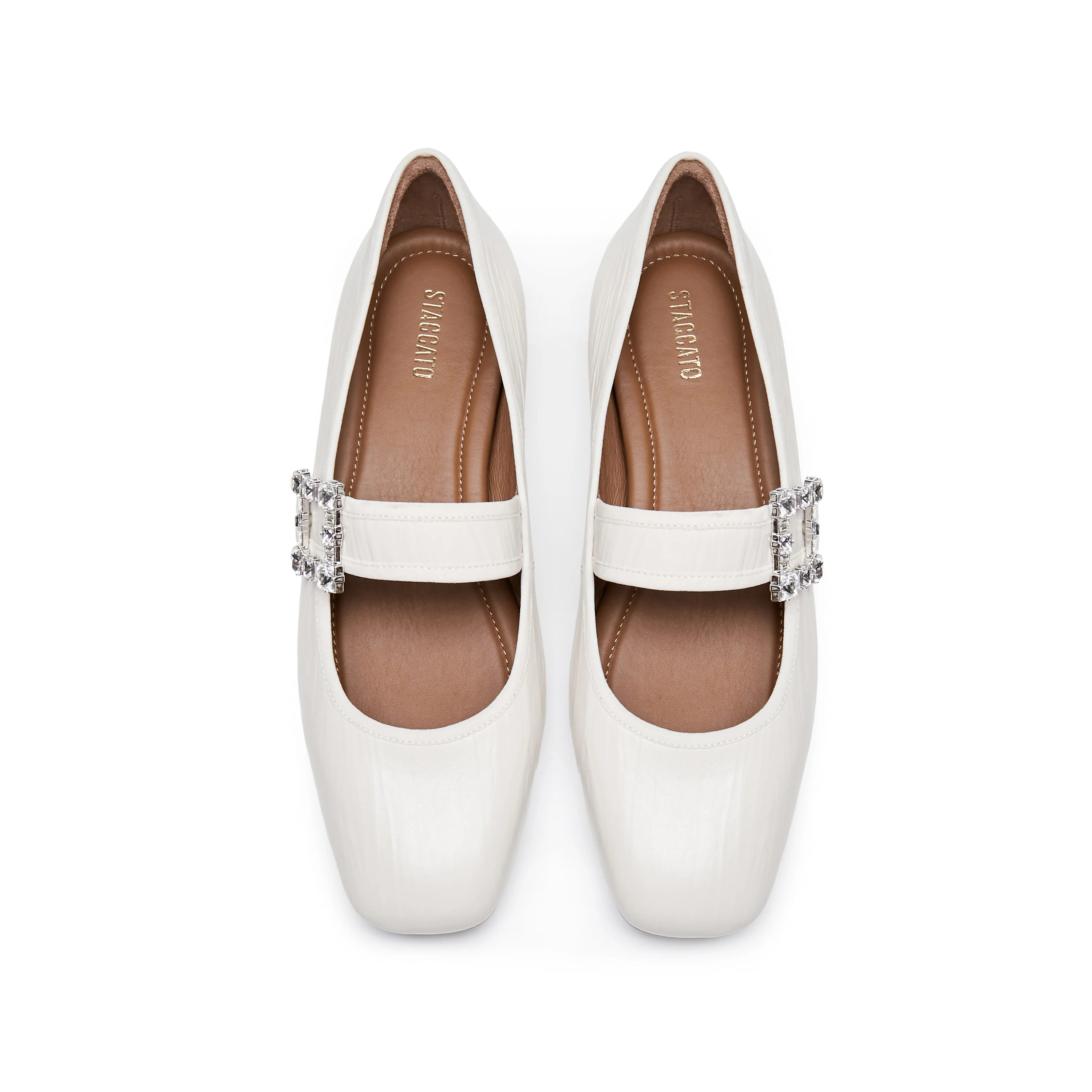 Beige Crystal buckle Mary Jane Flats - Image 4