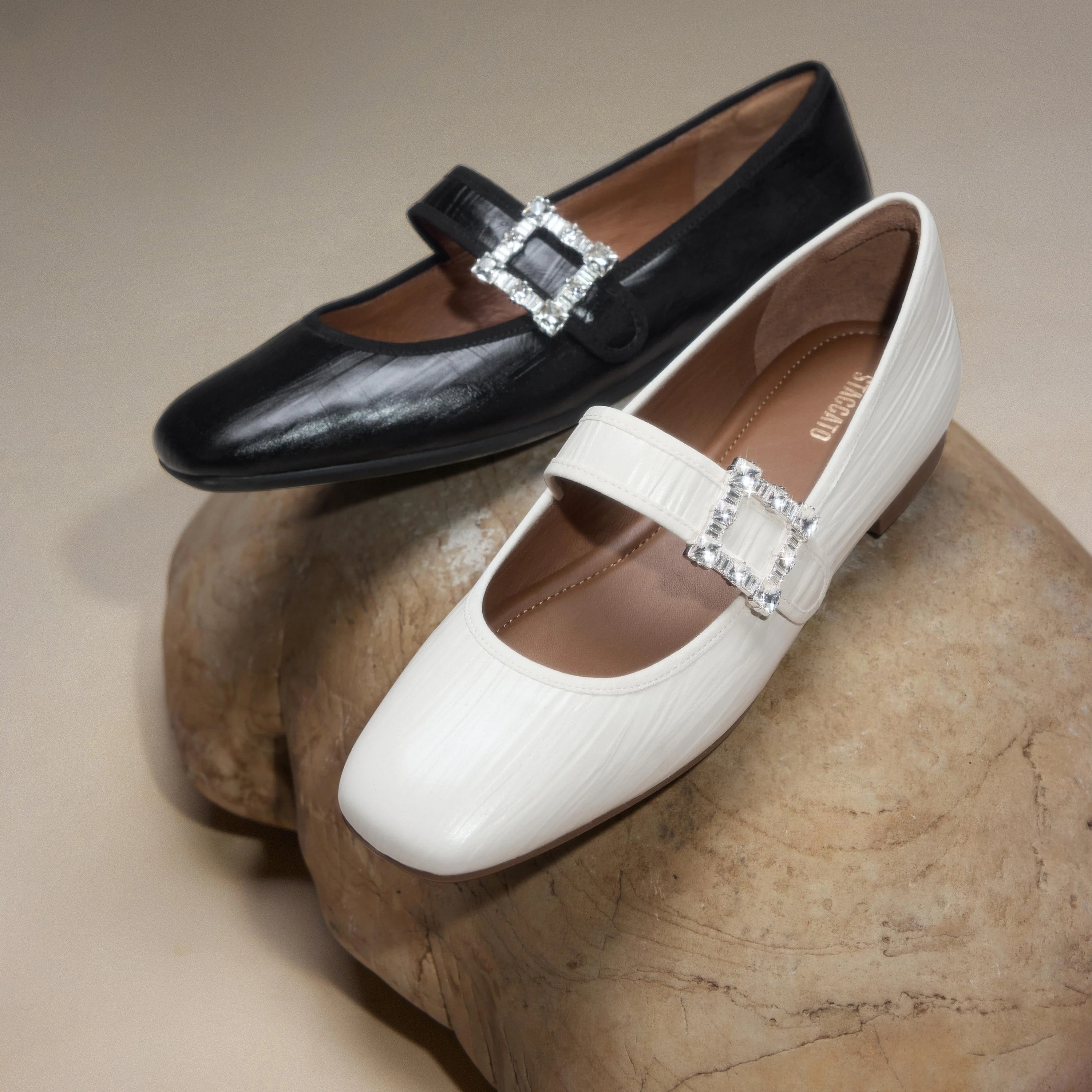 Beige Crystal buckle Mary Jane Flats - Image 6