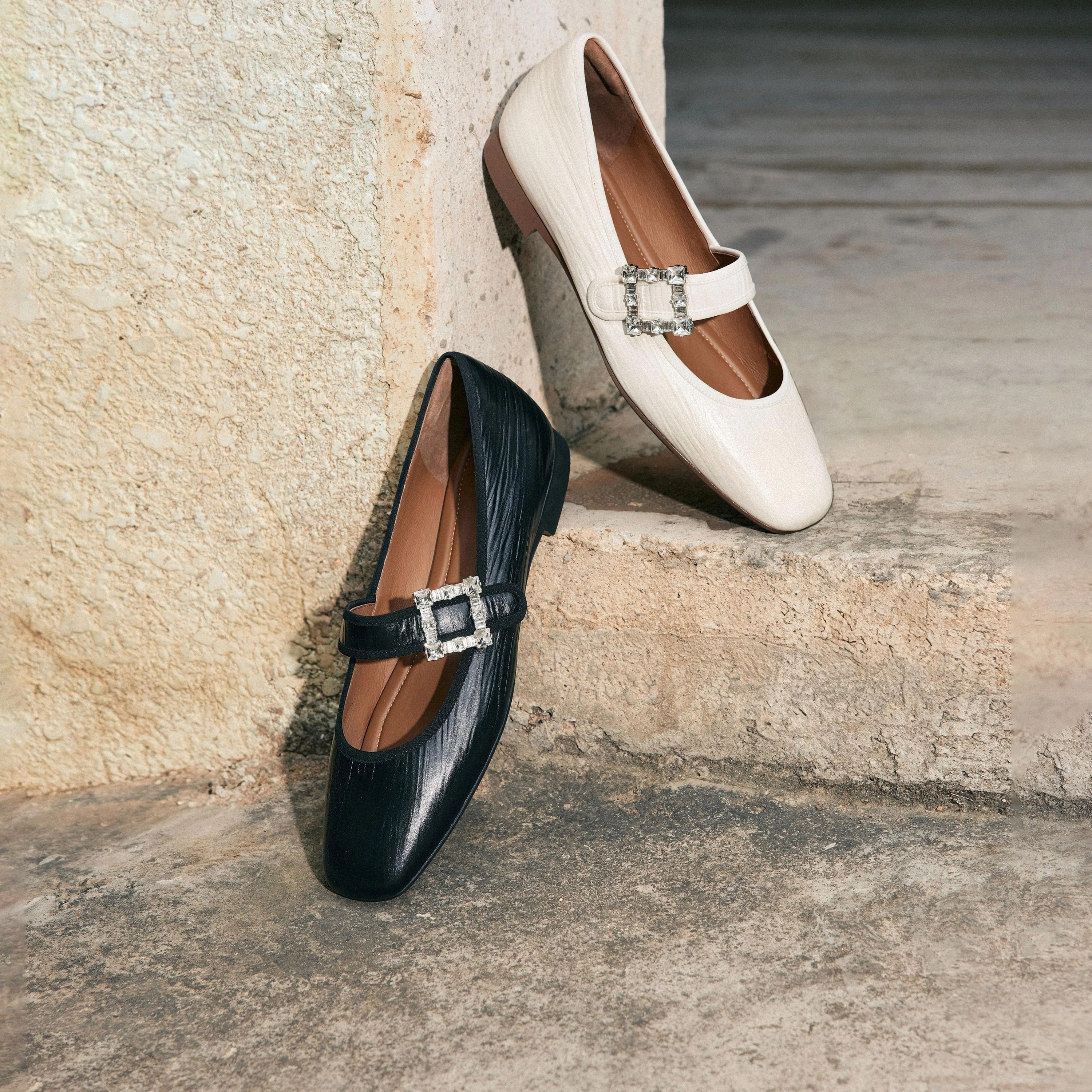 Beige Crystal buckle Mary Jane Flats - Image 7