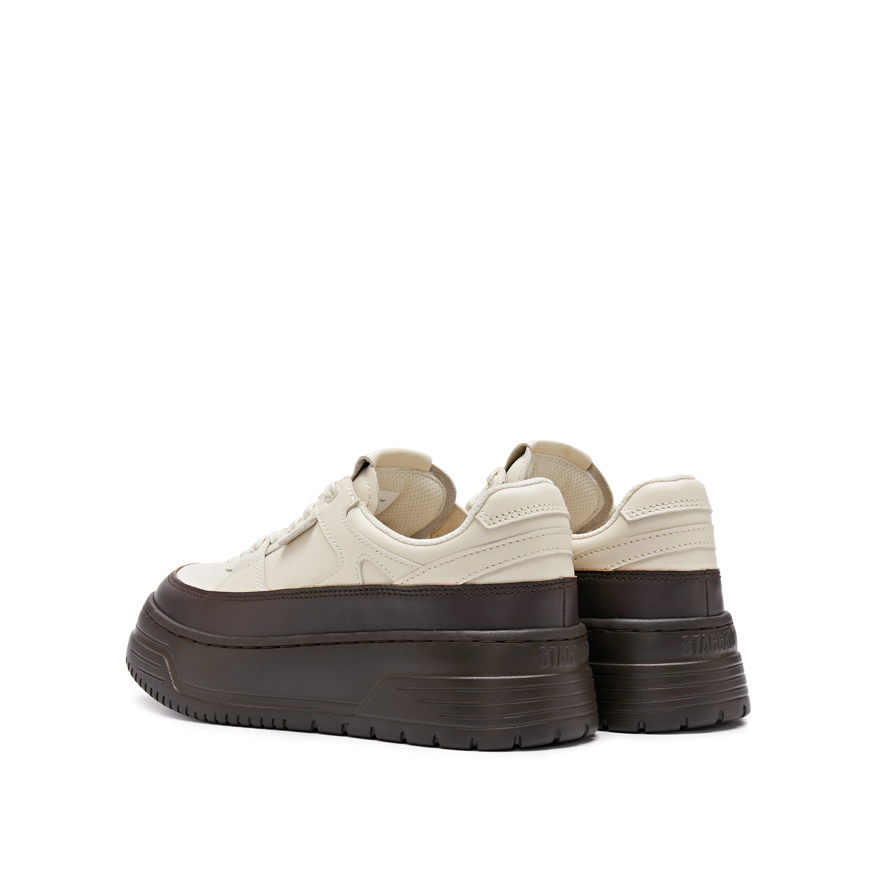 Beige Platform Two-tone Leather Sneakers - Image 3