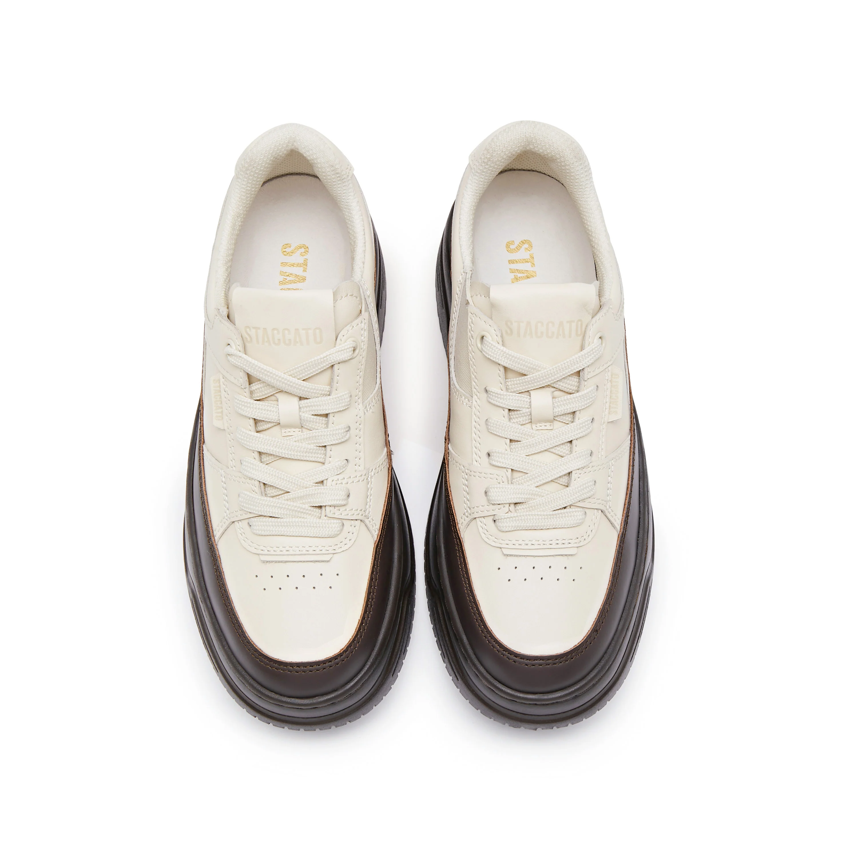 Beige Platform Two-tone Leather Sneakers - Image 4