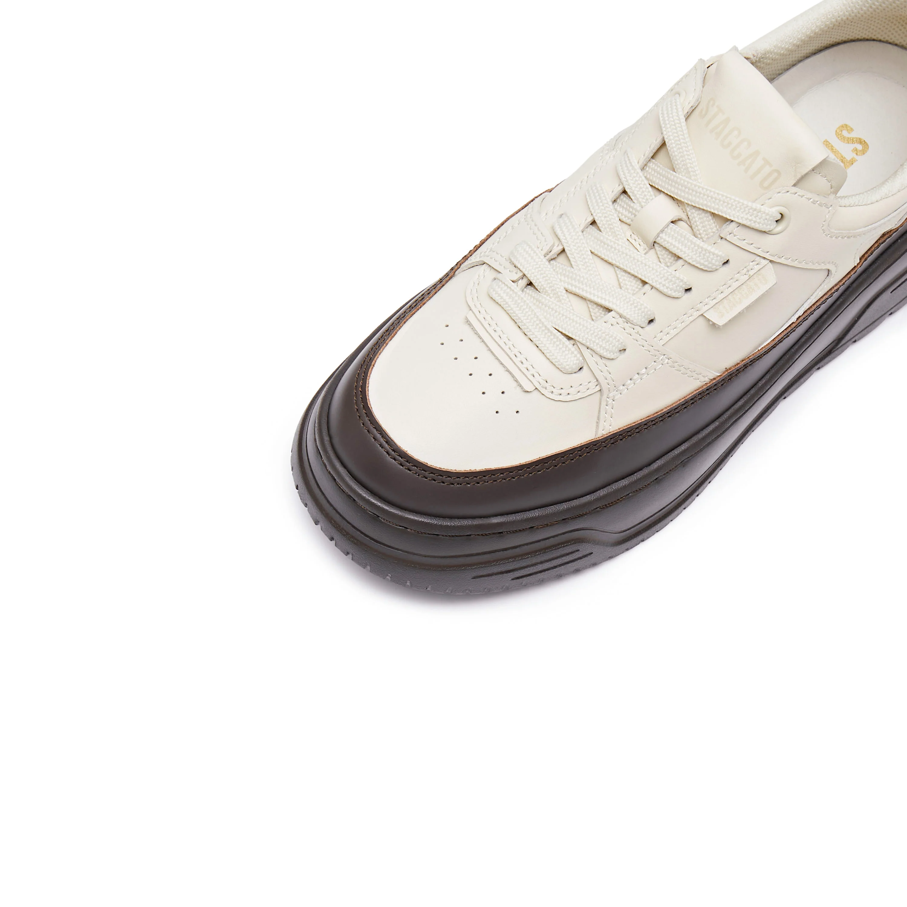 Beige Platform Two-tone Leather Sneakers - Image 5