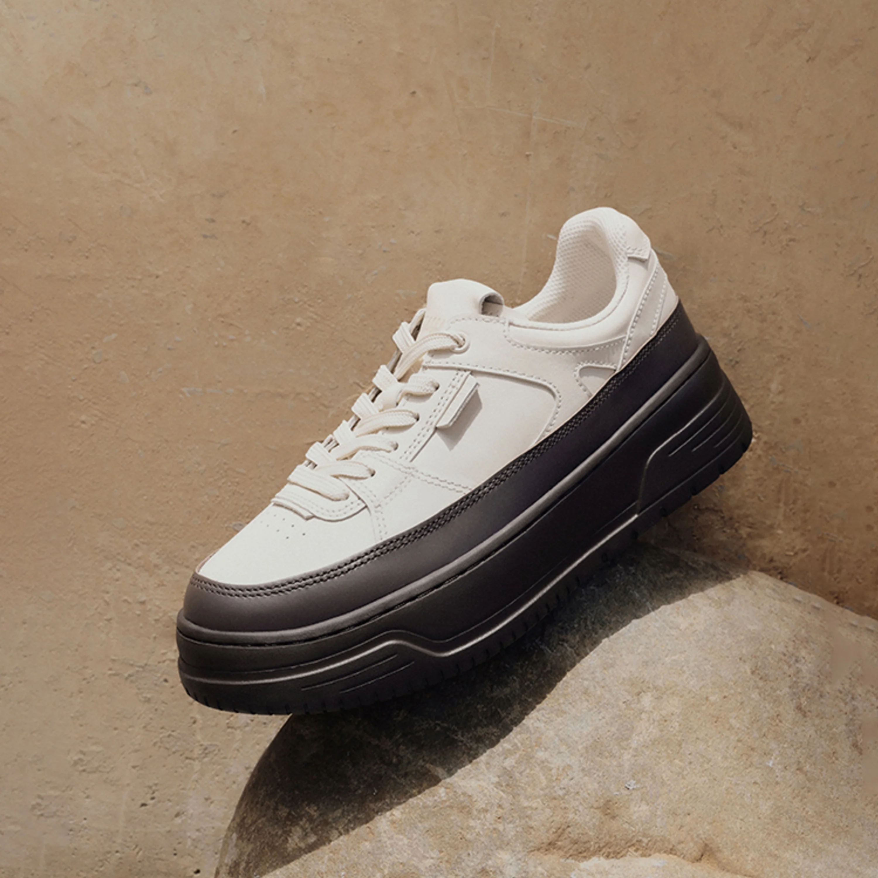 Beige Platform Two-tone Leather Sneakers - Image 6