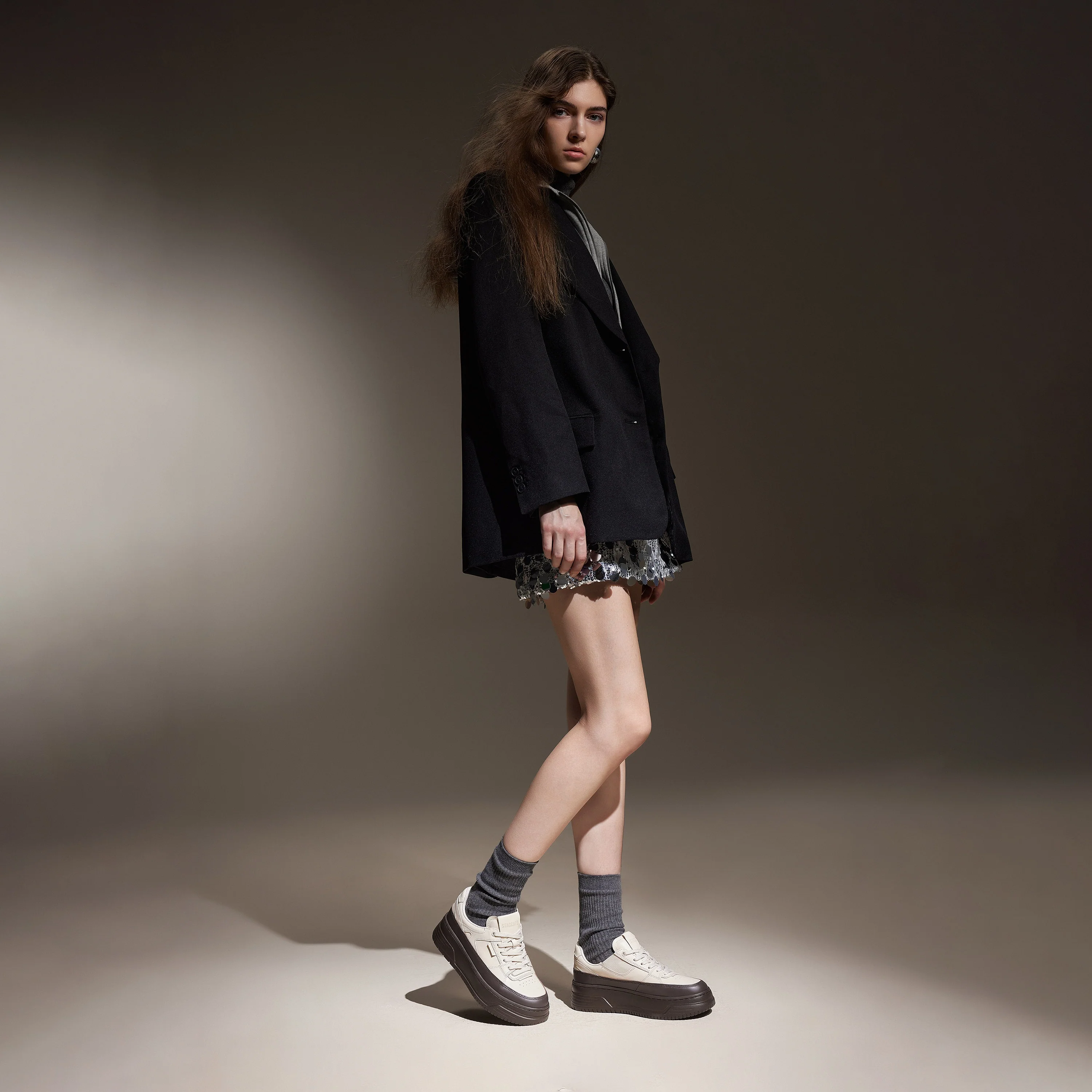 Beige Platform Two-tone Leather Sneakers - Image 7