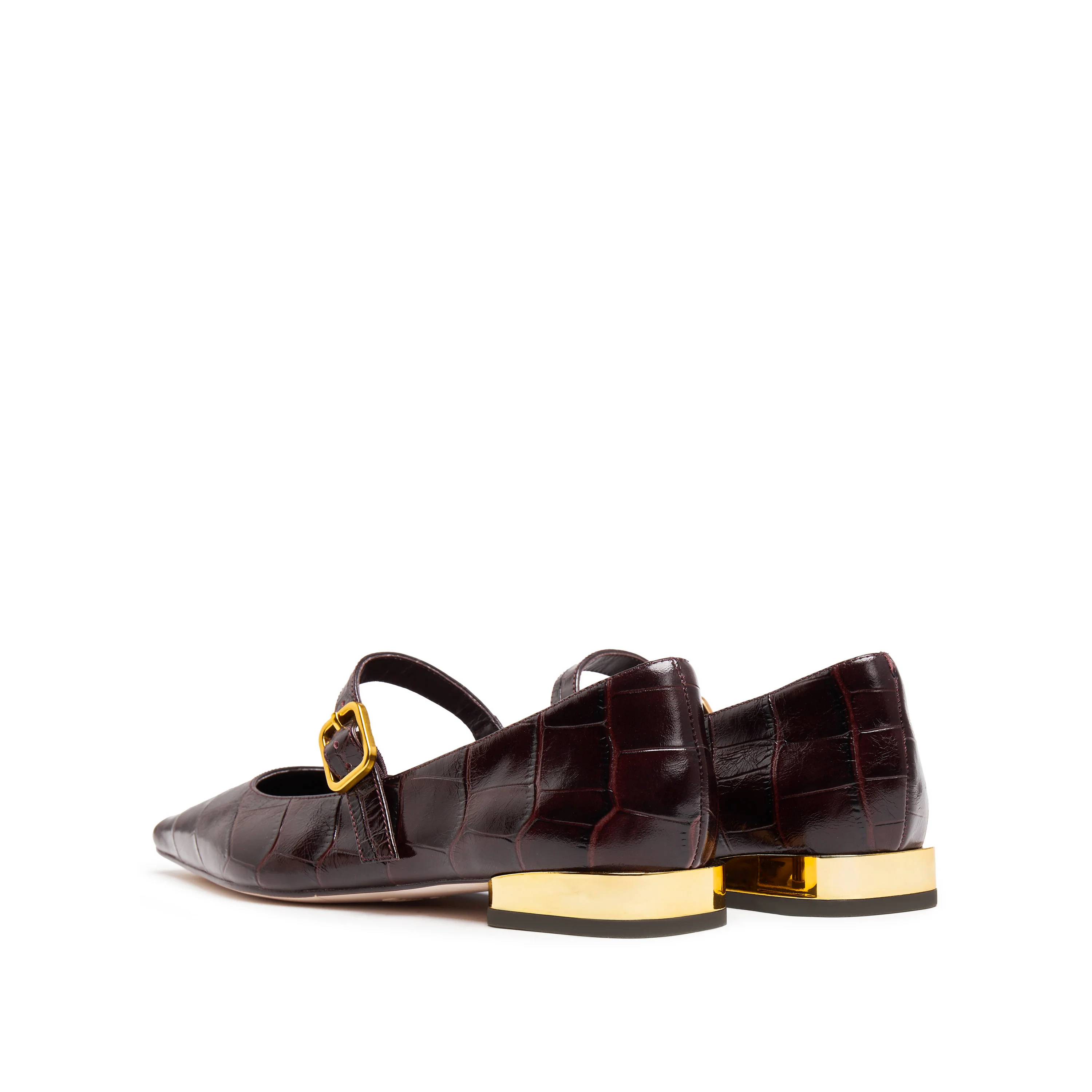 Burgundy Embossed Leather Mary Jane Flats - Image 3