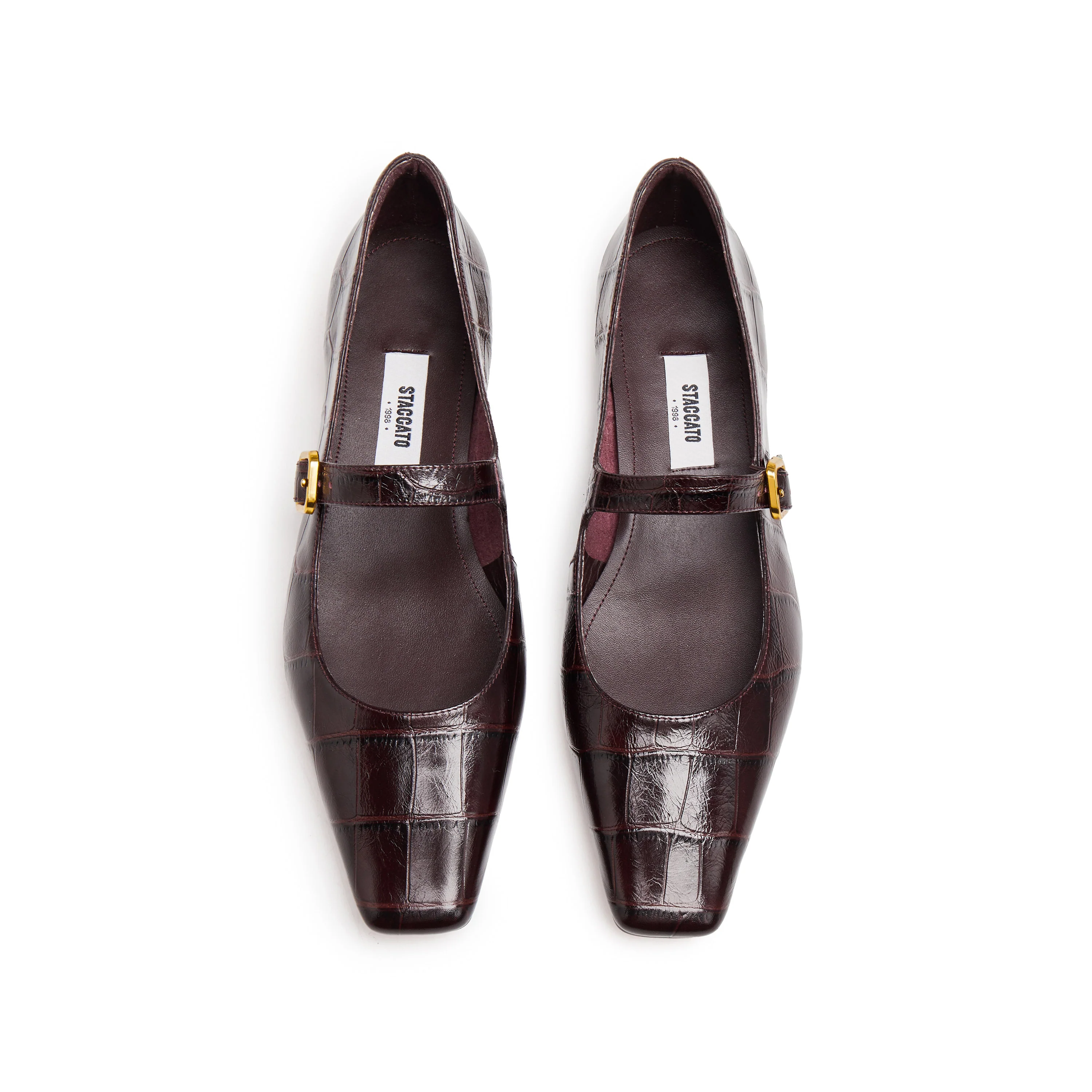 Burgundy Embossed Leather Mary Jane Flats - Image 4