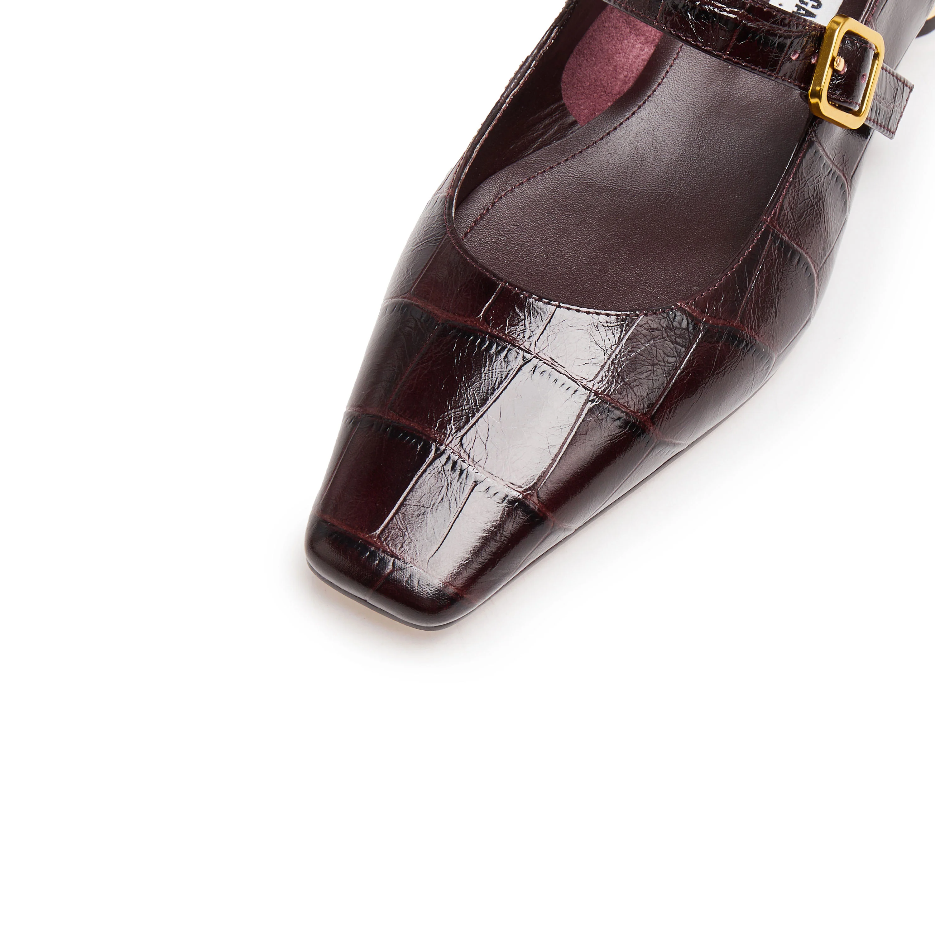 Burgundy Embossed Leather Mary Jane Flats - Image 5