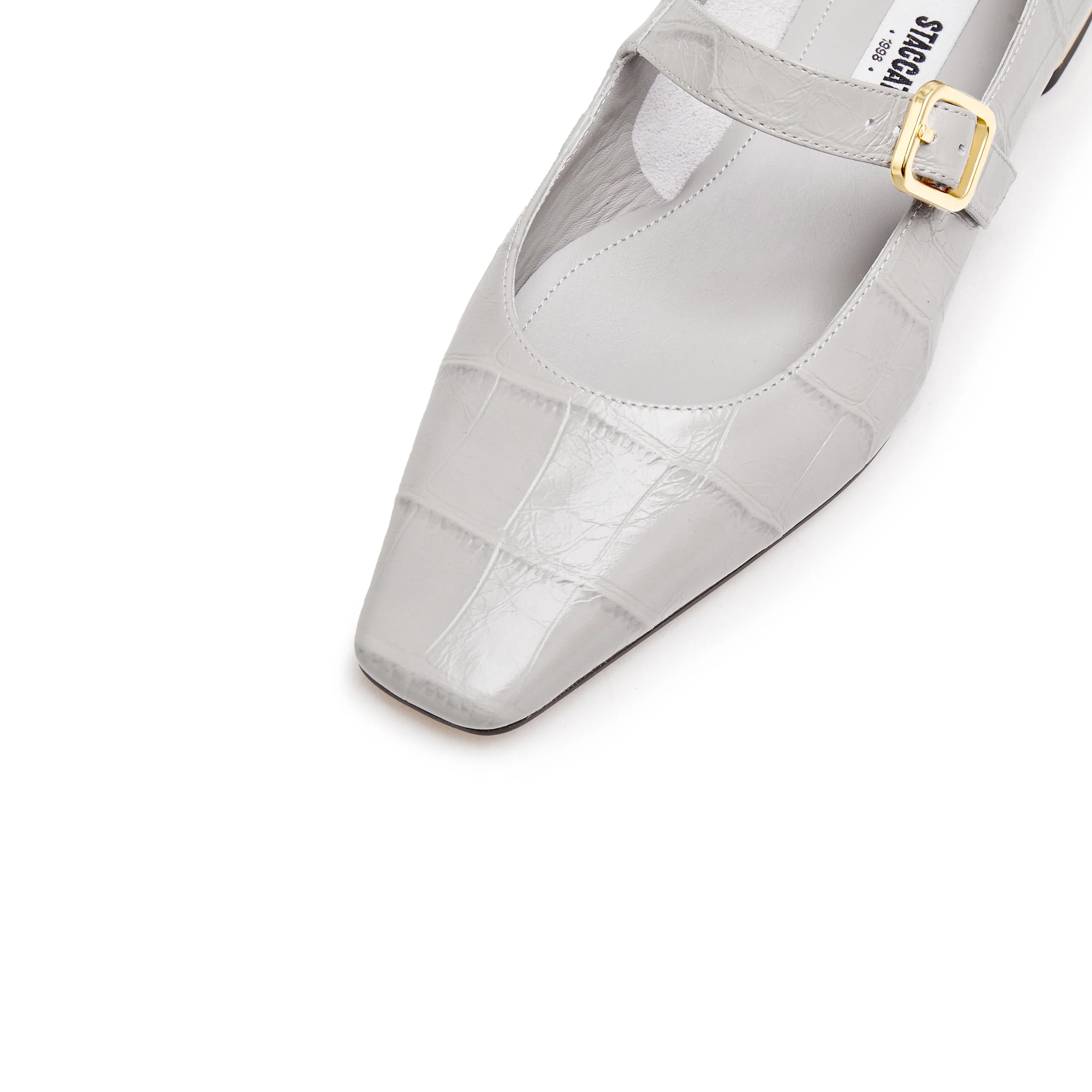 Light Grey Embossed Leather Mary Jane Flats - Image 5