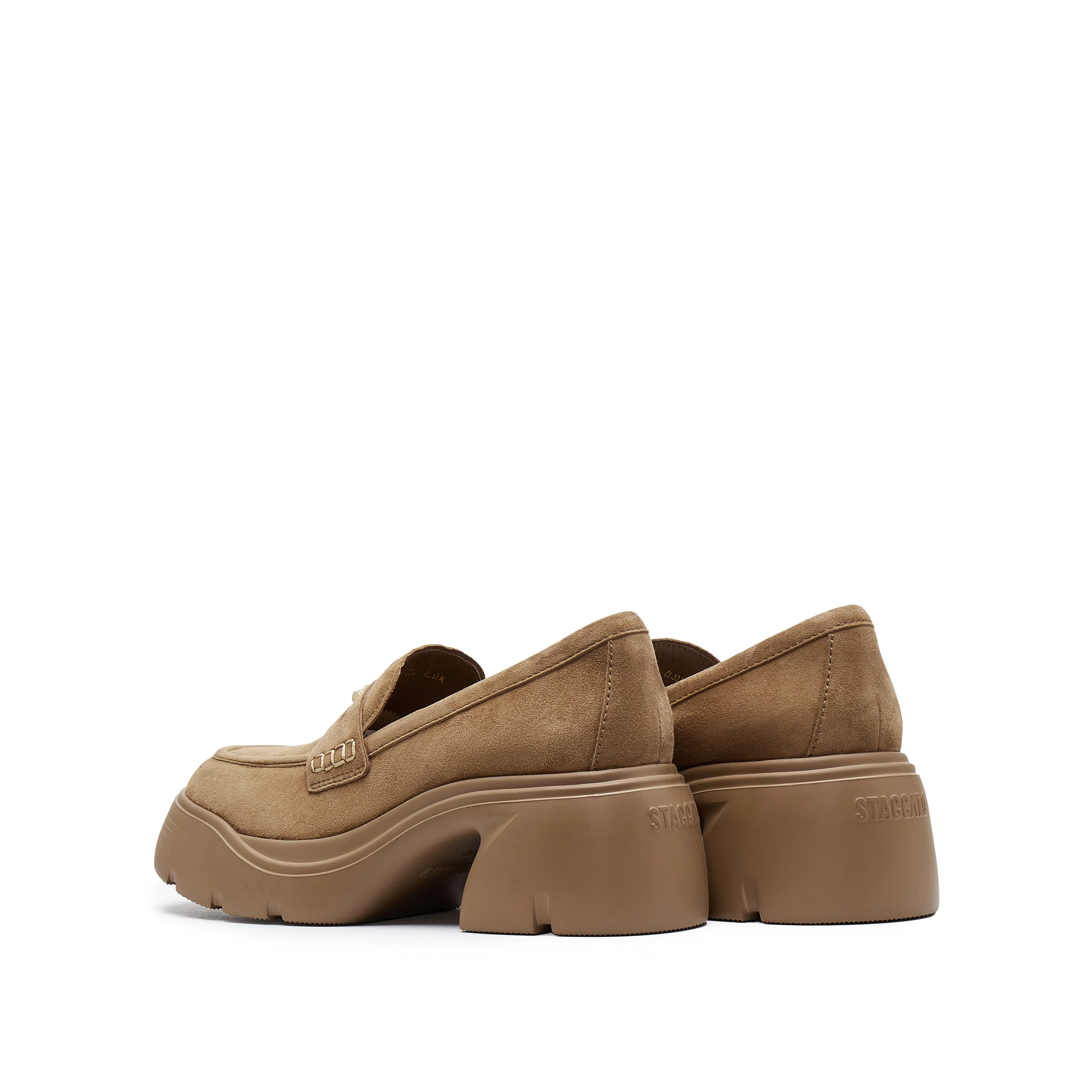 Khaki Golden Bamboo Platform Suede Loafers - Image 3