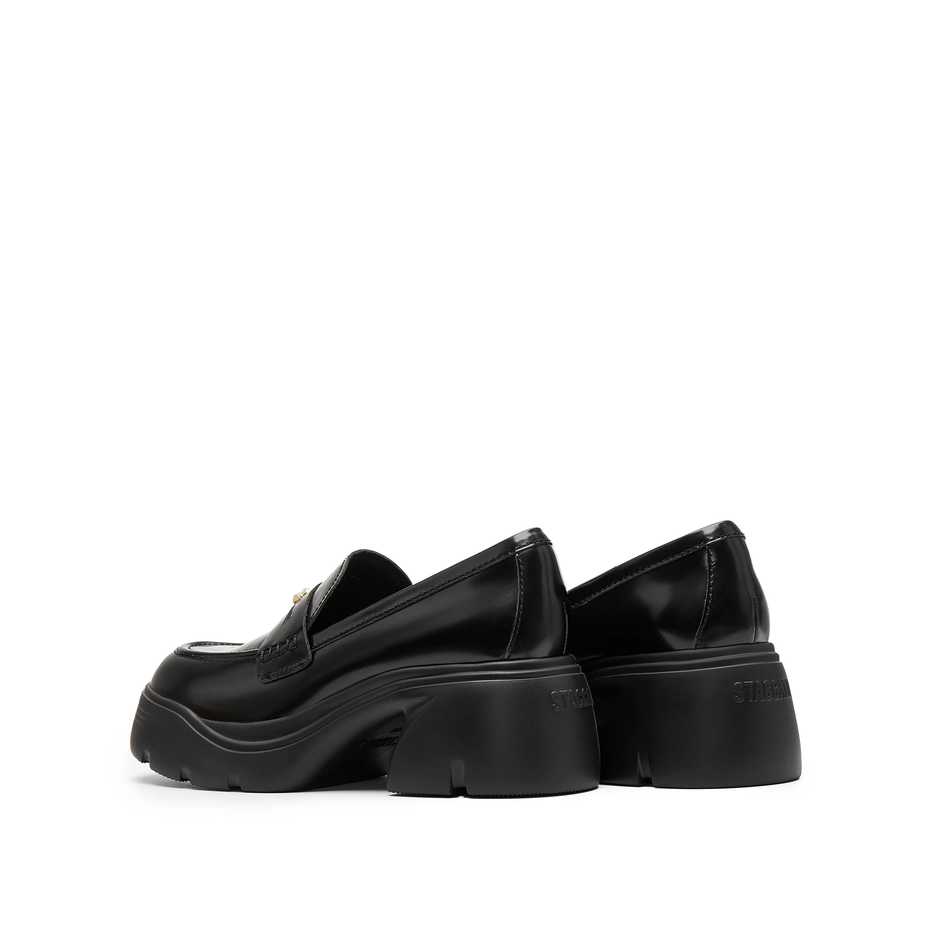 Black Golden Bamboo Platform Leather Loafers - Image 3