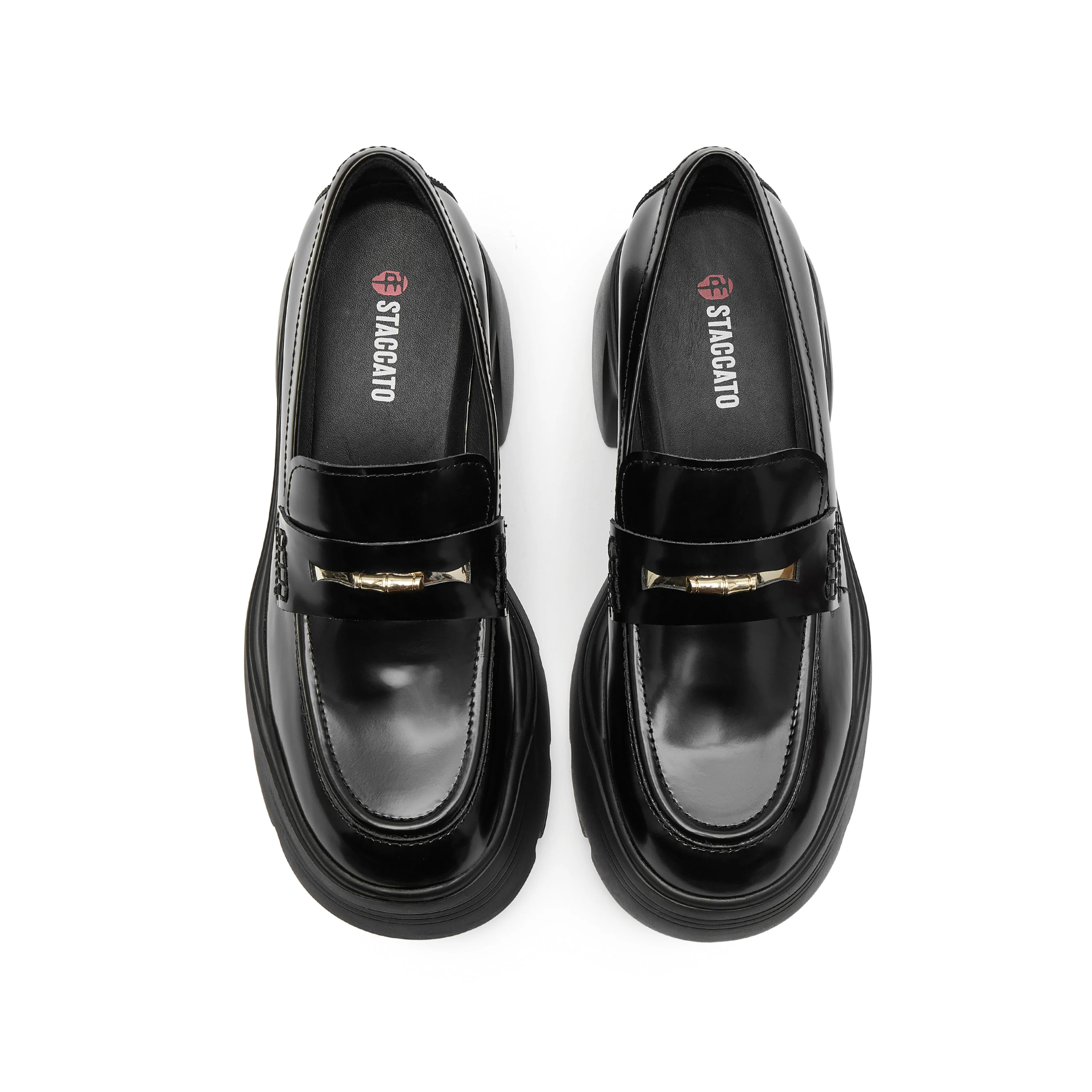 Black Golden Bamboo Platform Leather Loafers - Image 4