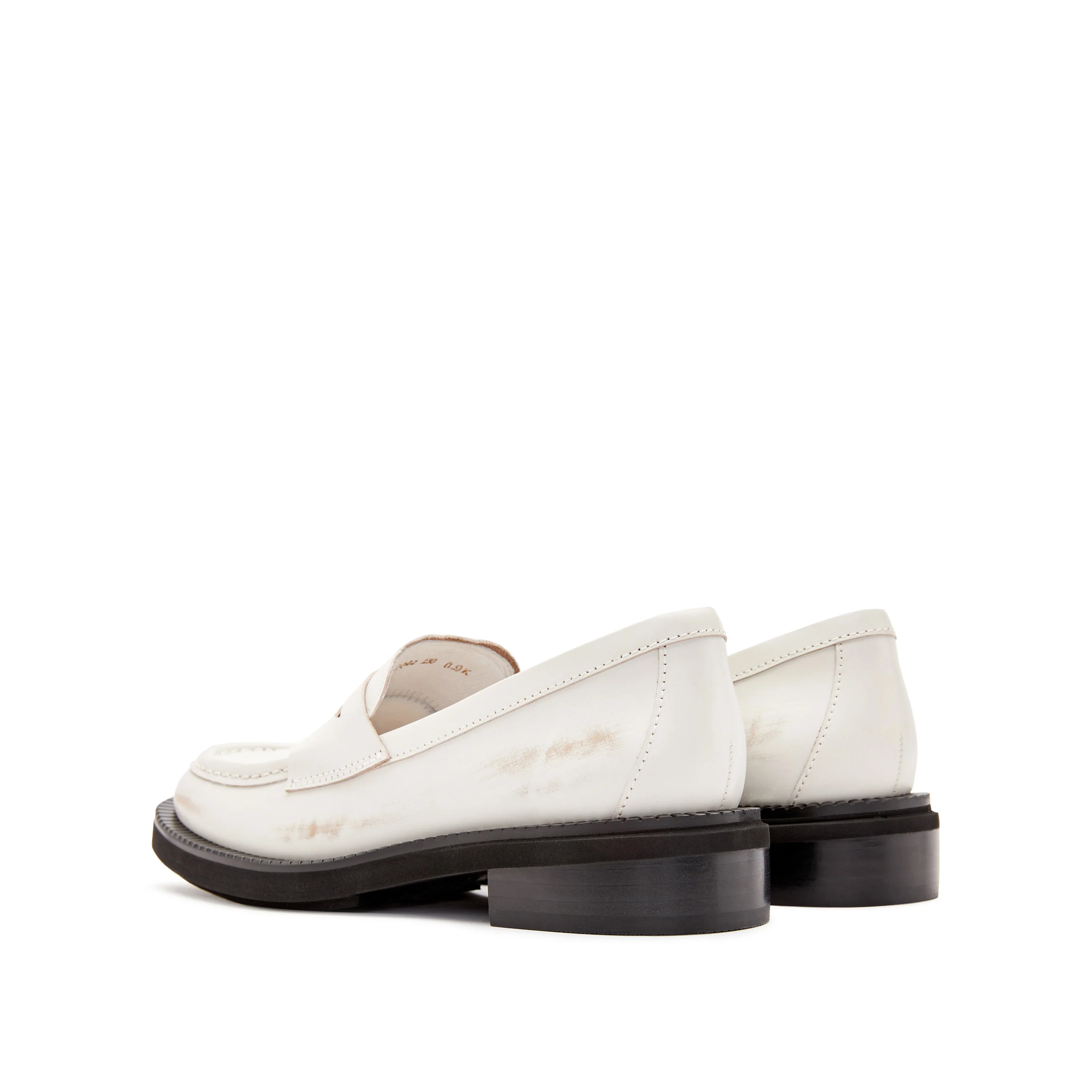 White Brushed Boxy Penny Loafers - Image 3