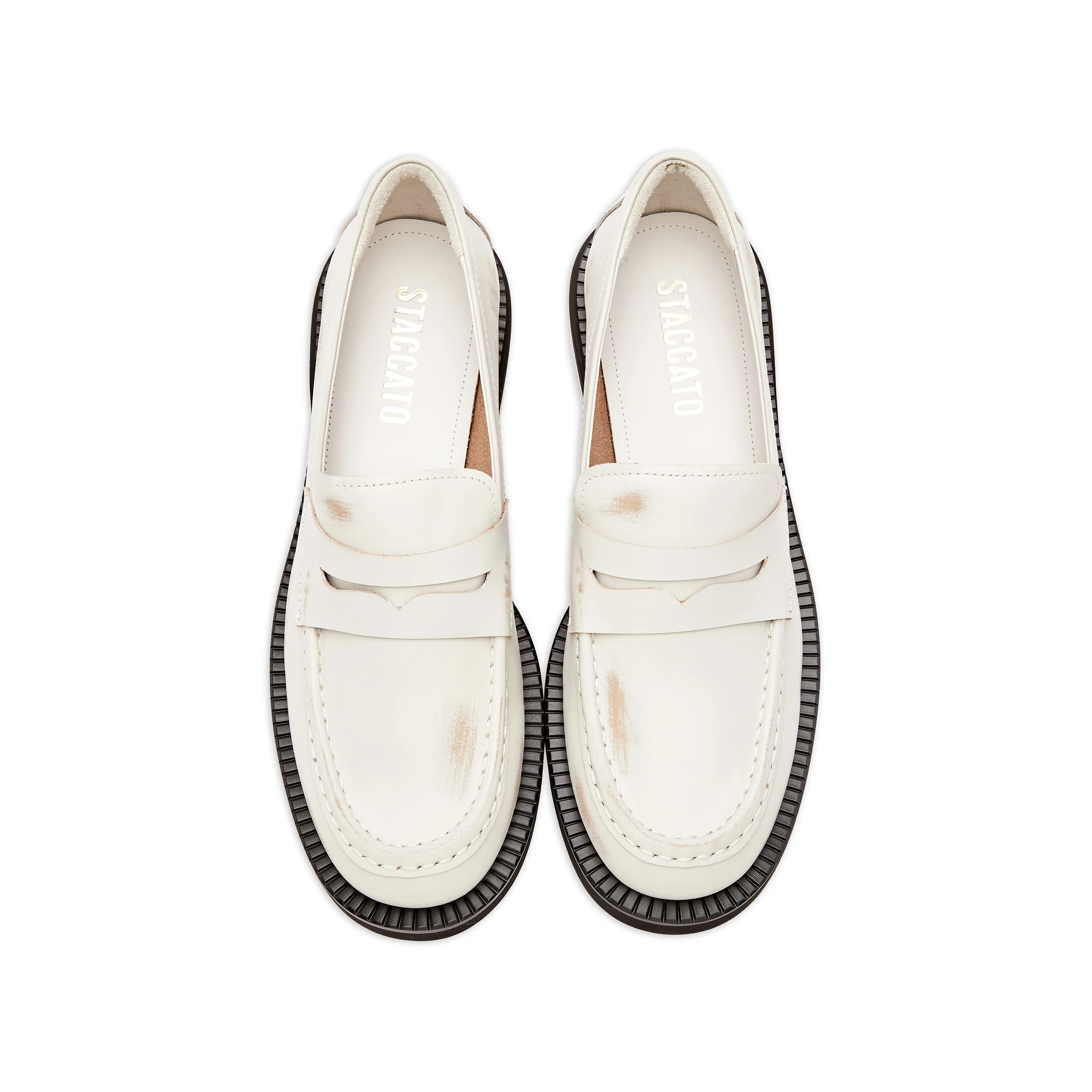 White Brushed Boxy Penny Loafers - Image 4